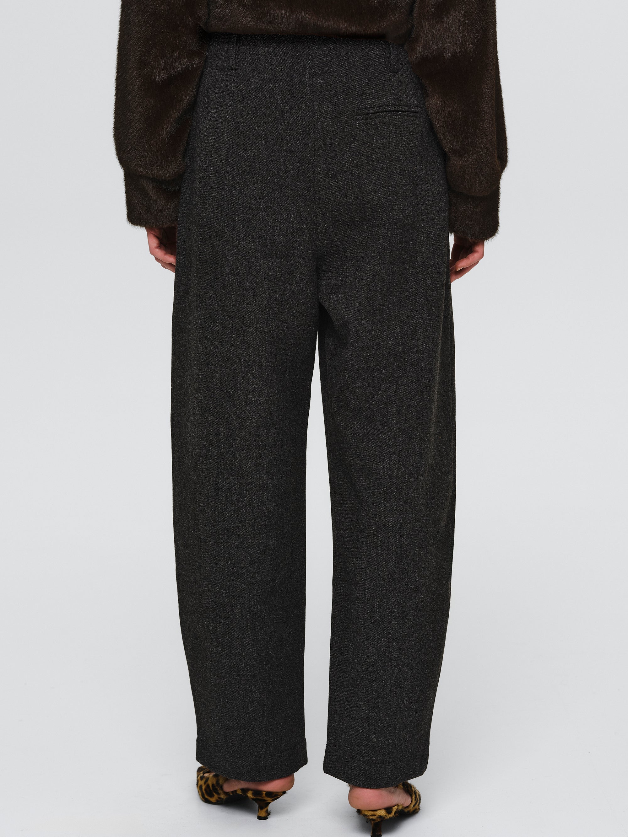 Melange Wool-Blend Trousers, Black - Image 4