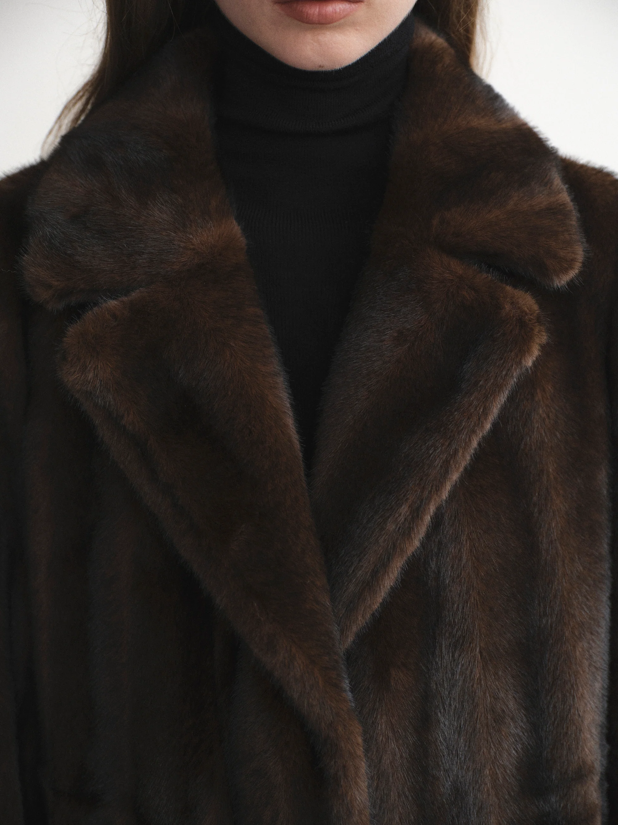 Meo Notched Lapel Faux-Fur Coat, Chocolate - Image 3