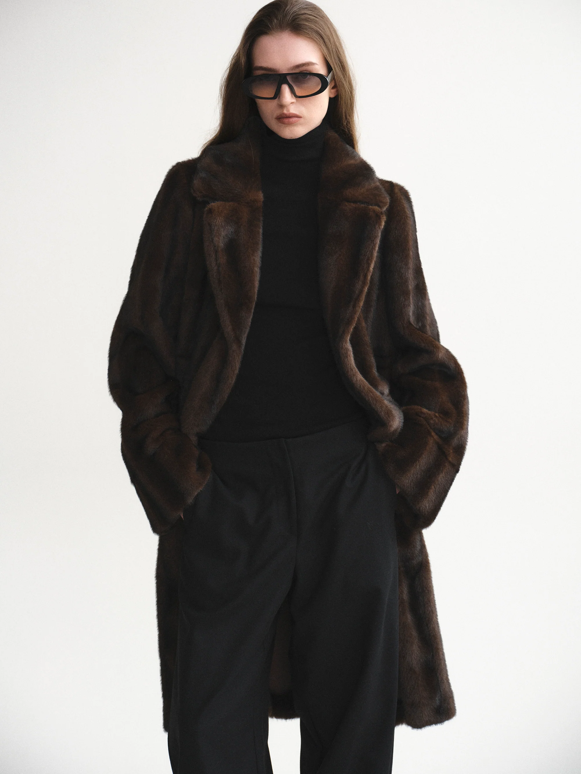 Meo Notched Lapel Faux-Fur Coat, Chocolate - Image 4