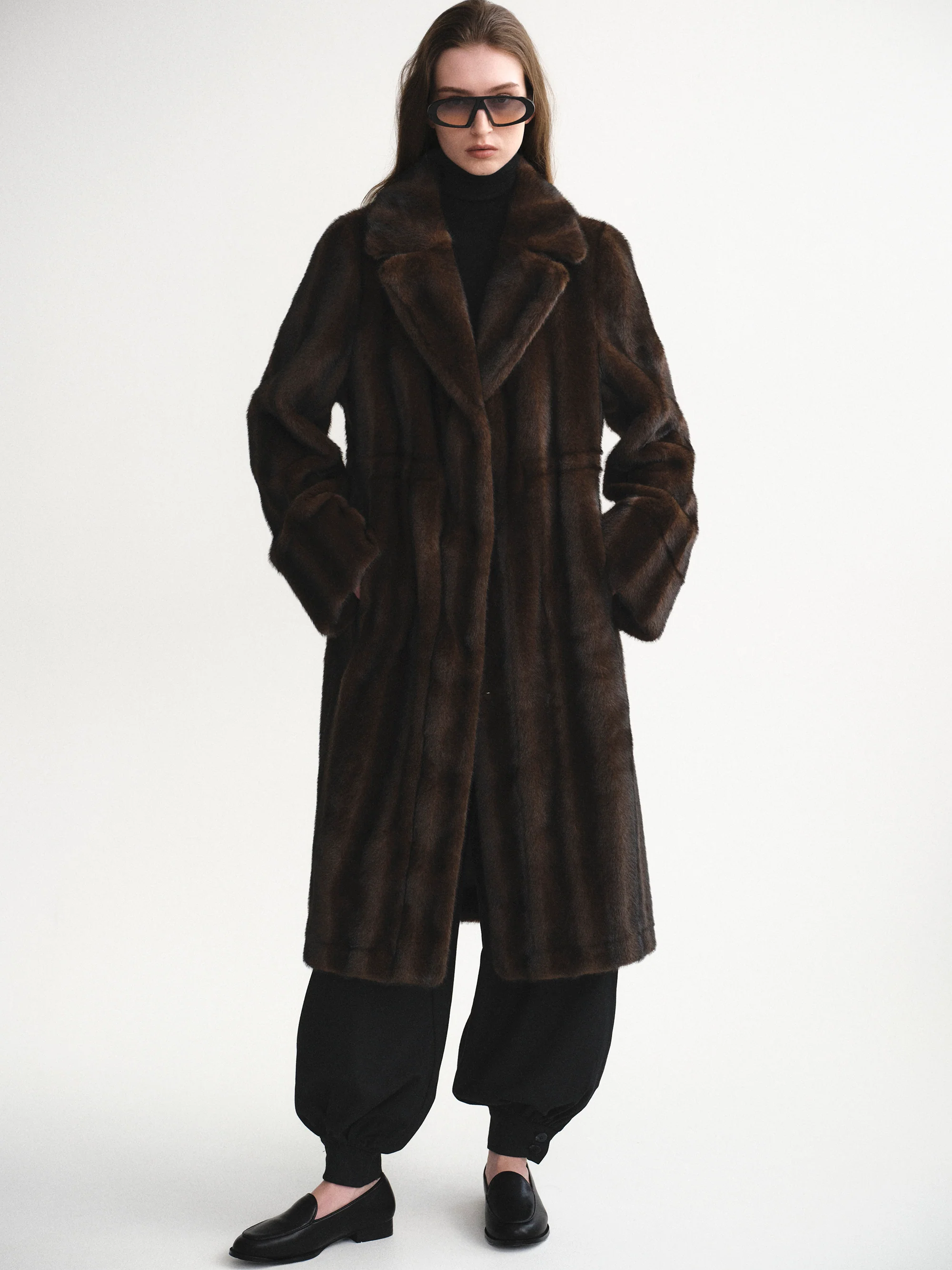 Meo Notched Lapel Faux-Fur Coat, Chocolate - Image 5