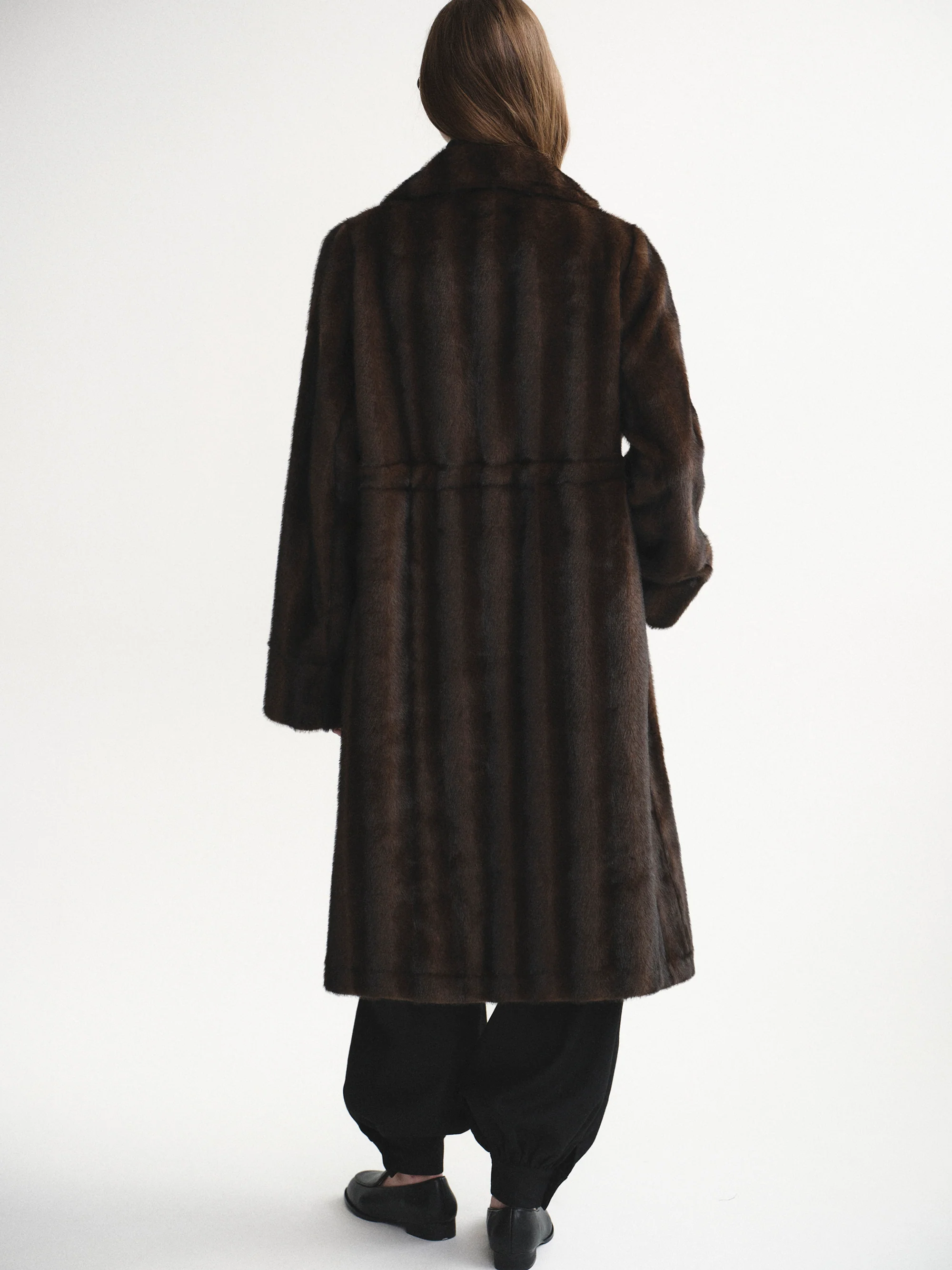 Meo Notched Lapel Faux-Fur Coat, Chocolate - Image 6