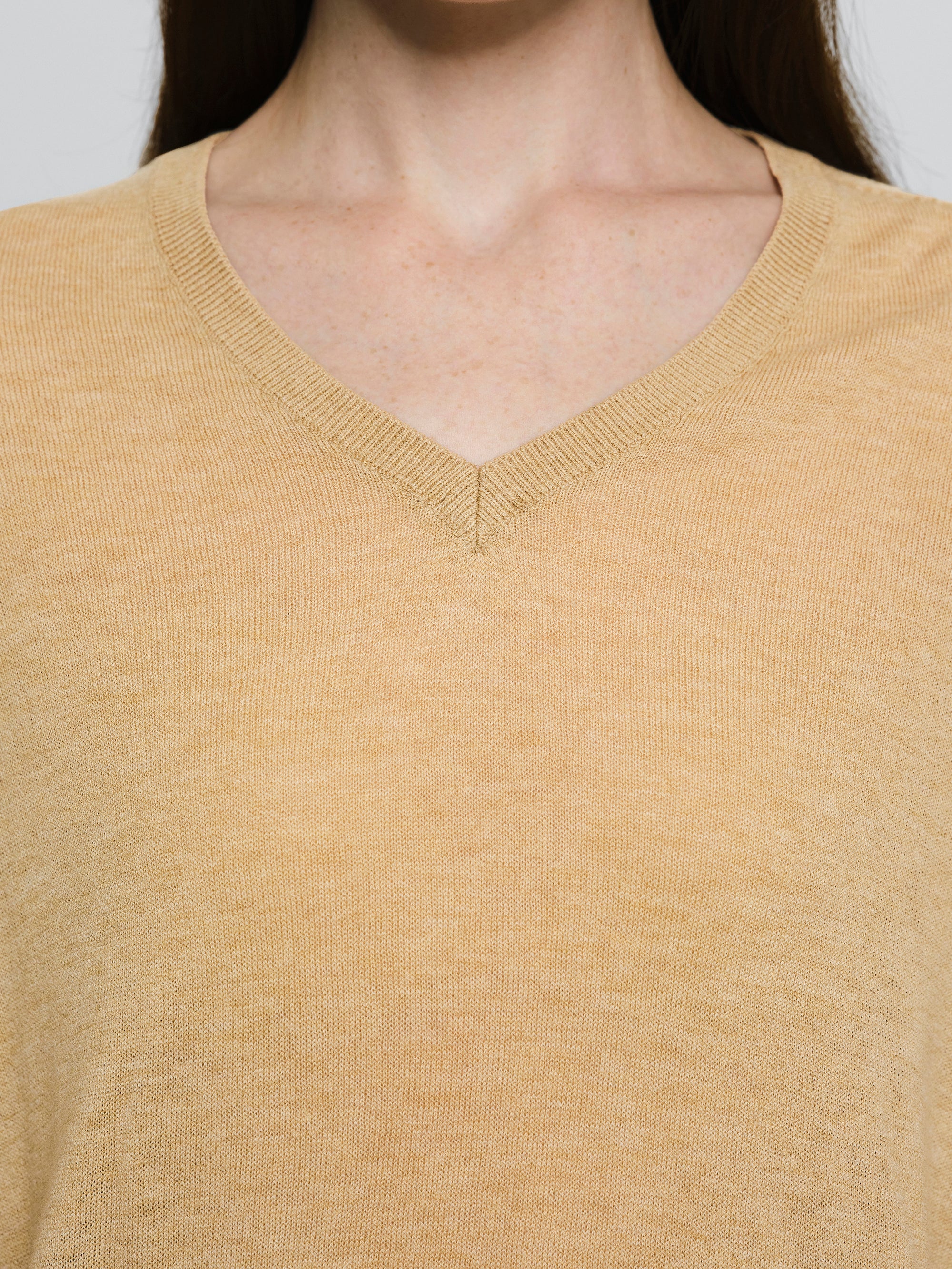 Merino Wool V-Neck Knit, Beige - Image 2