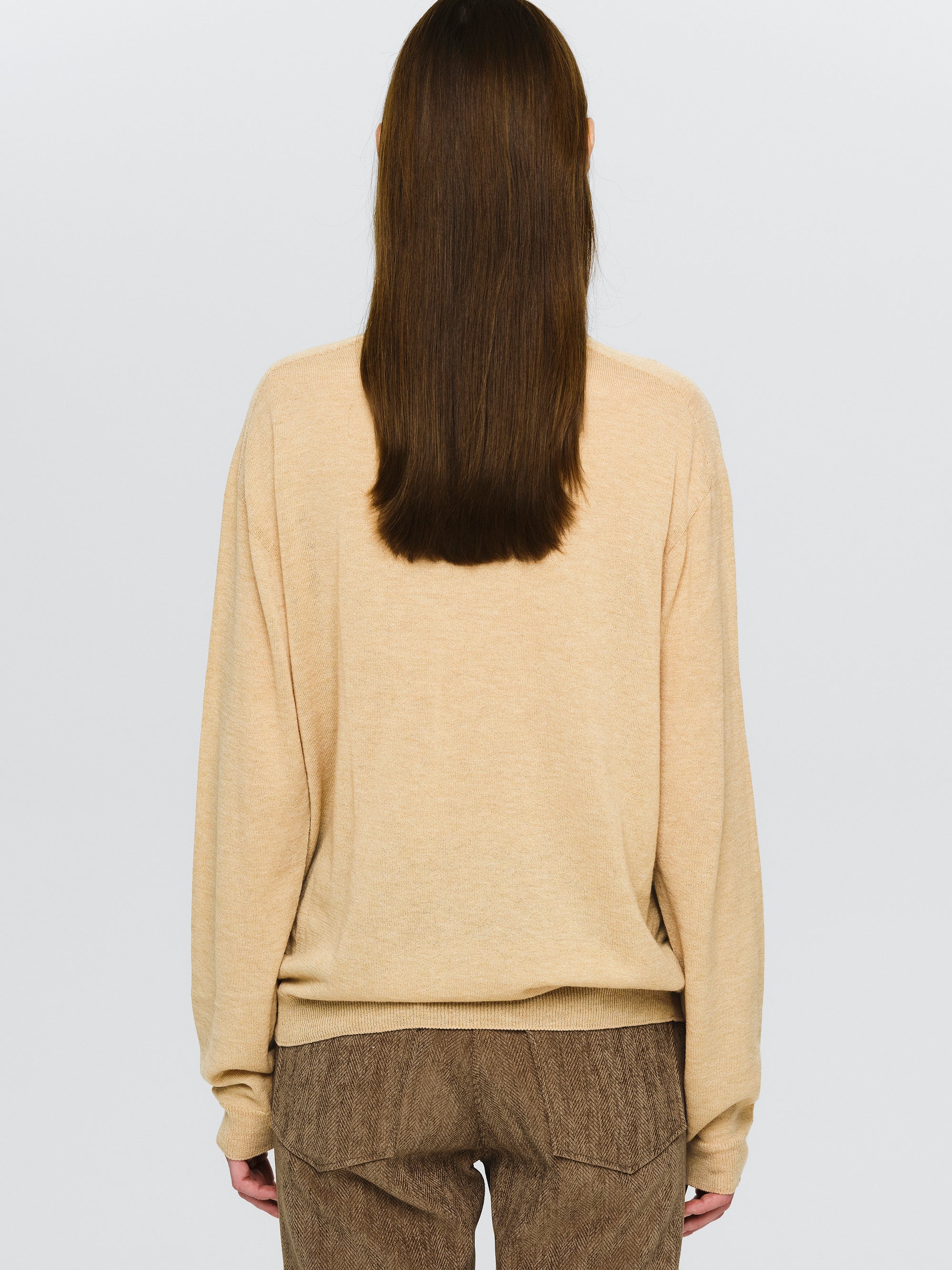Merino Wool V-Neck Knit, Beige - Image 4