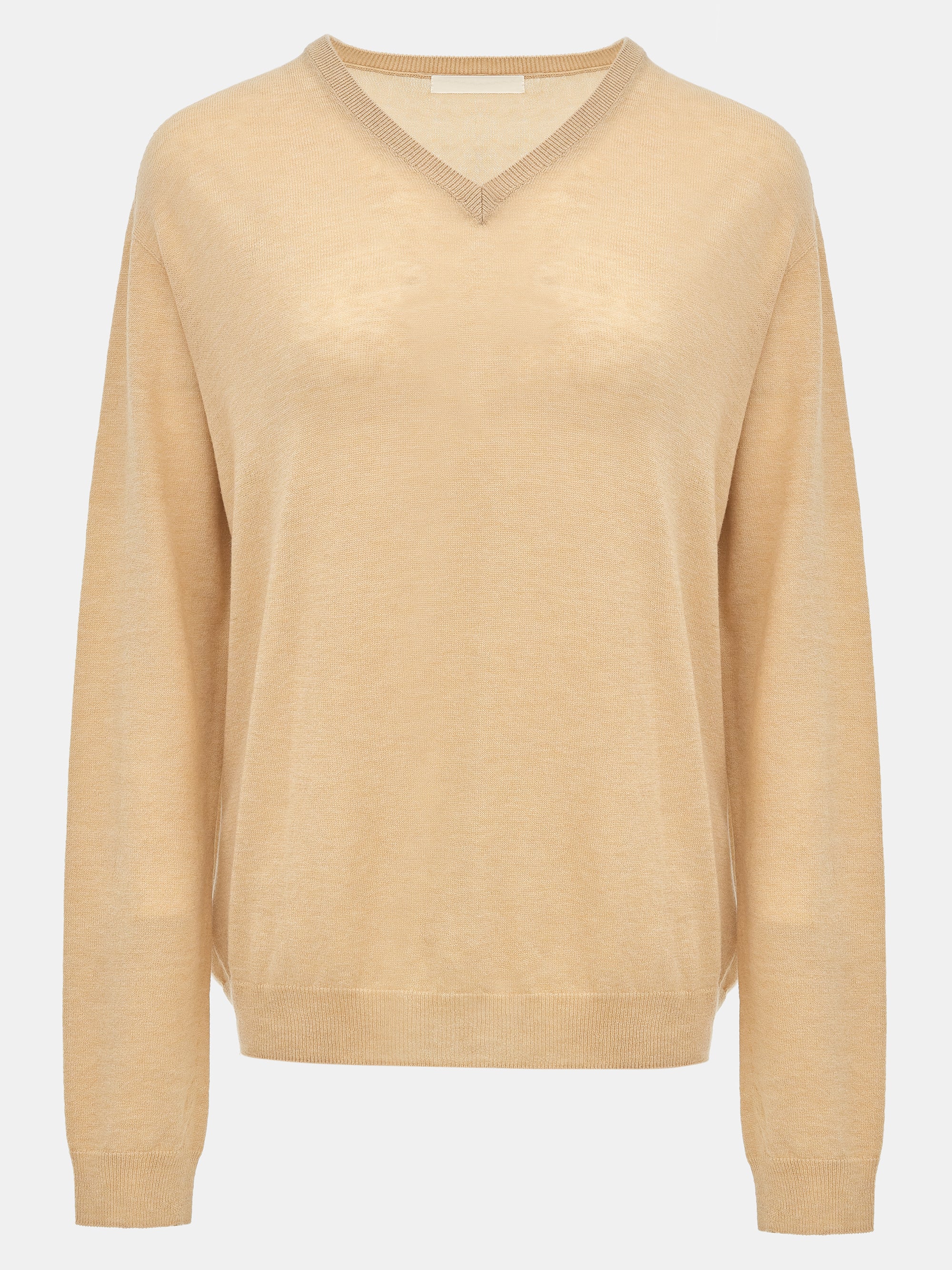 Merino Wool V-Neck Knit, Beige - Image 5