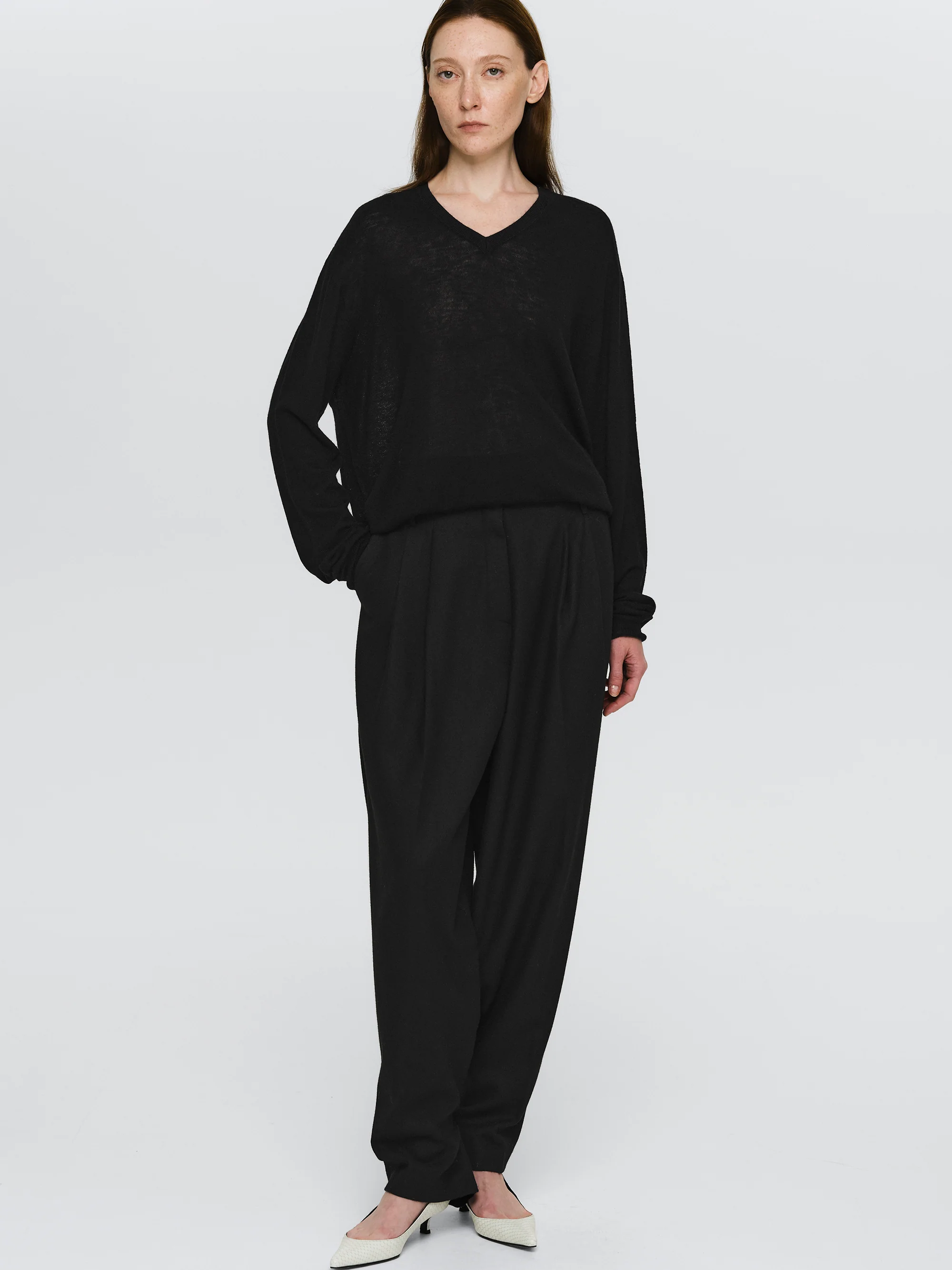 Merino Wool V-Neck Knit, Black