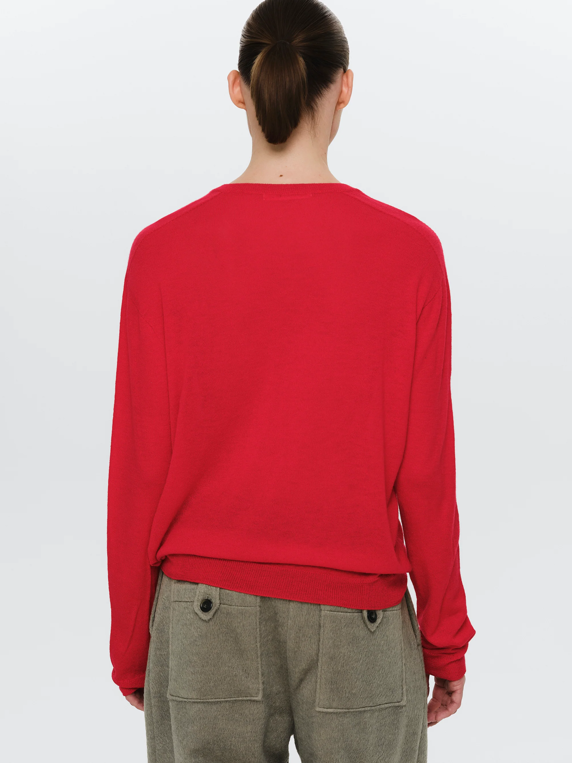 Merino Wool V-Neck Knit, Red - Image 4