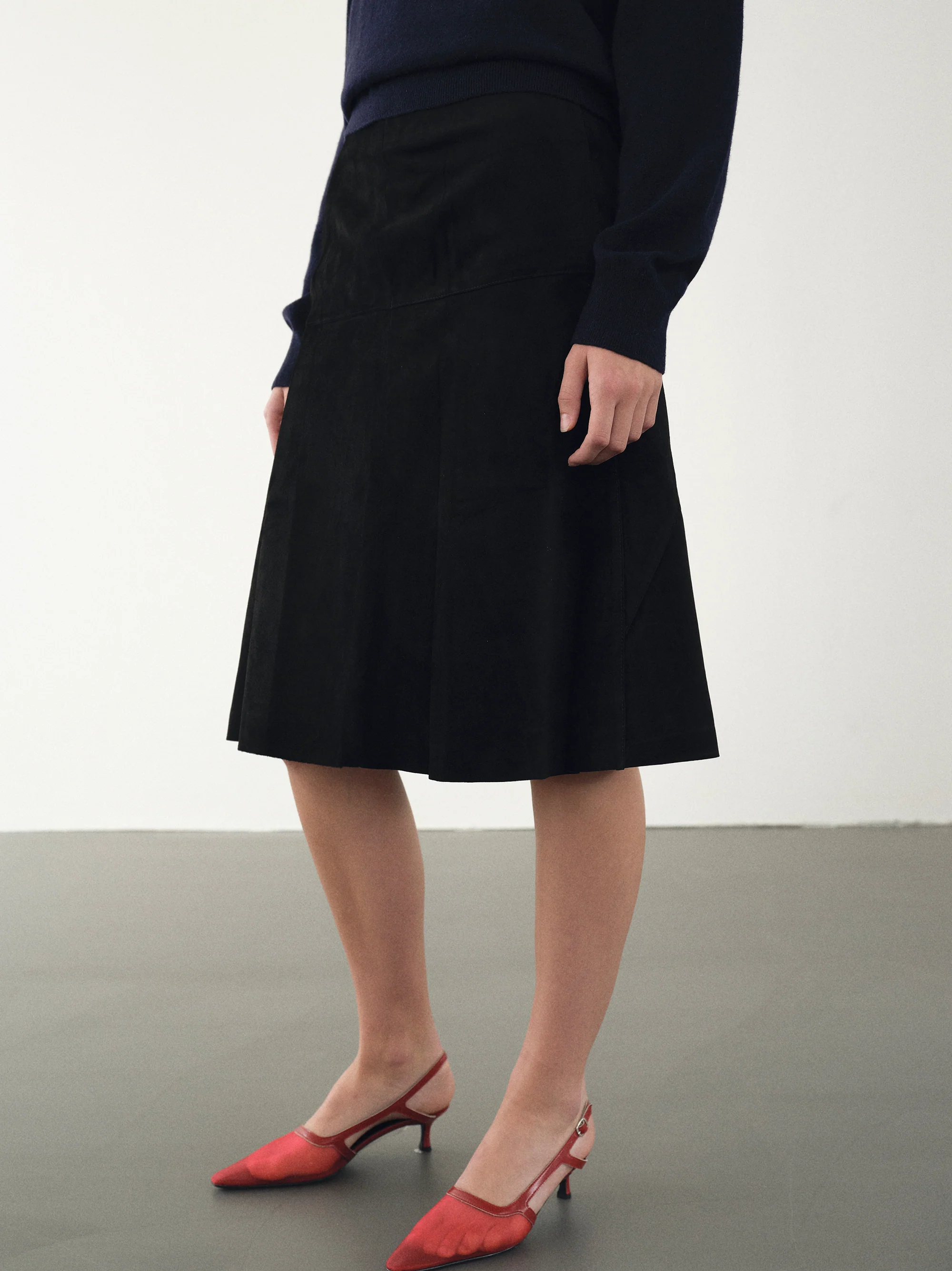 Mila Suede Midi Skirt, Black - Image 2