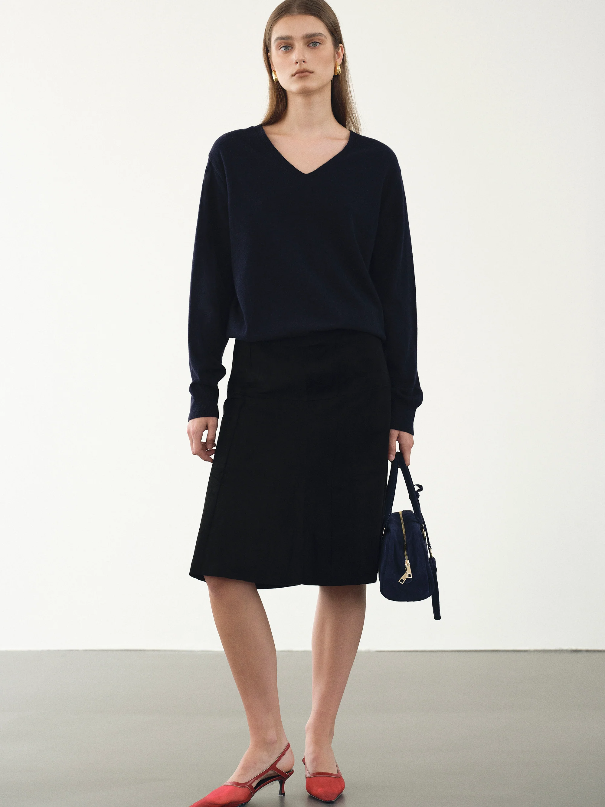 Mila Suede Midi Skirt, Black - Image 3