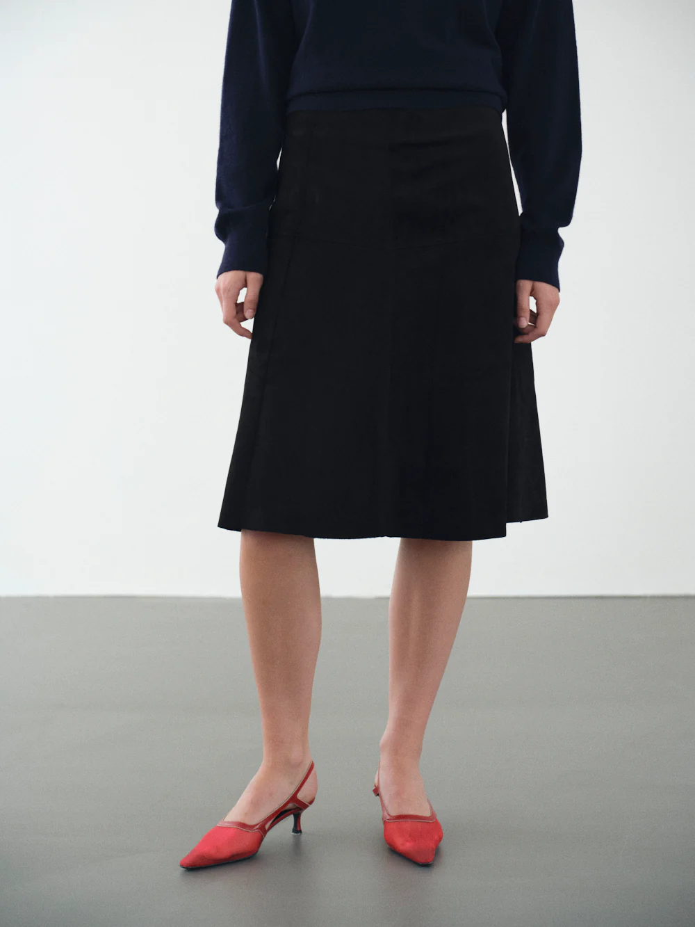 Mila Suede Midi Skirt, Black - Image 5