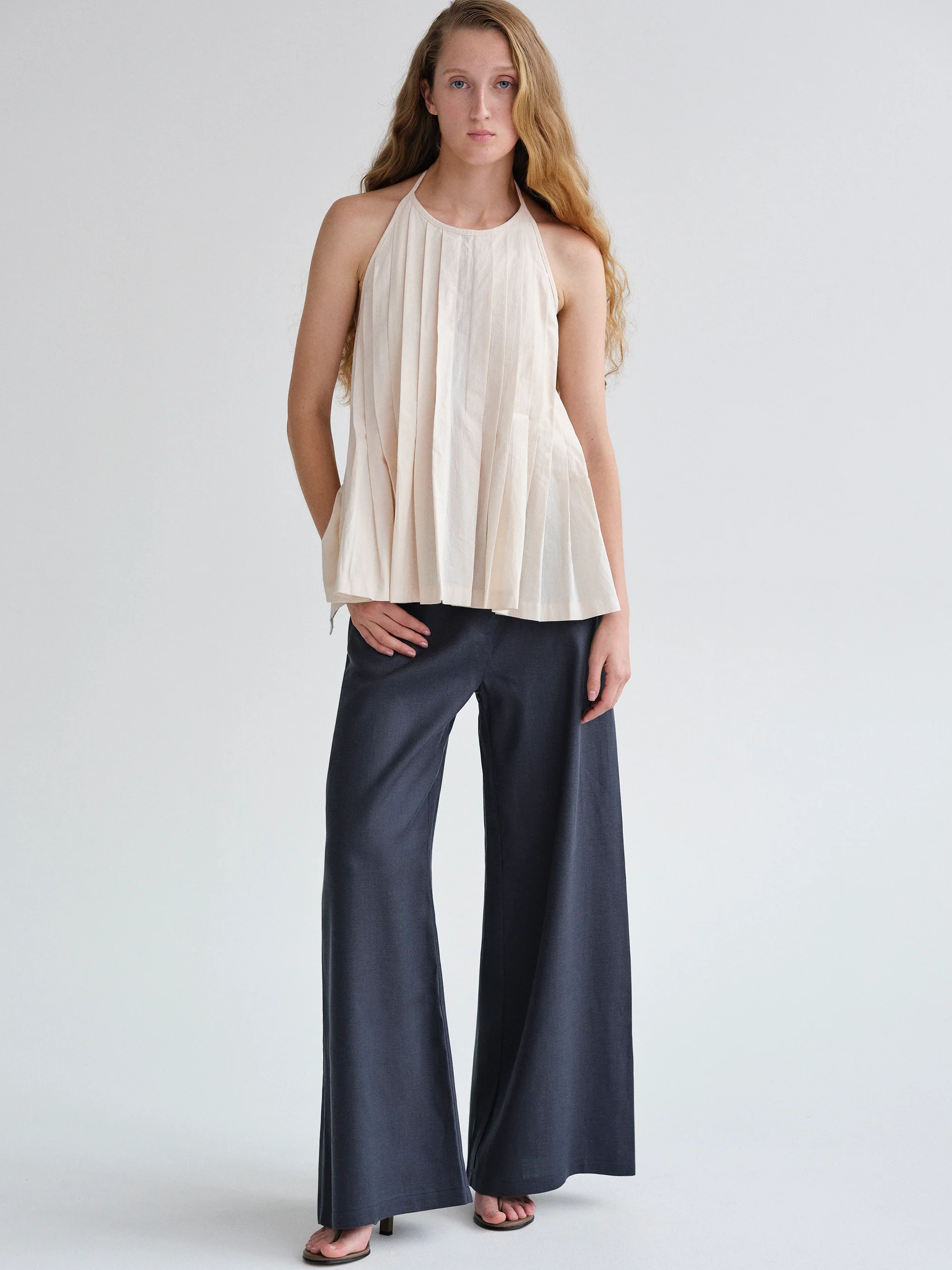 Mirko Fluid Tencel Denim Pants, Navy - Image 2