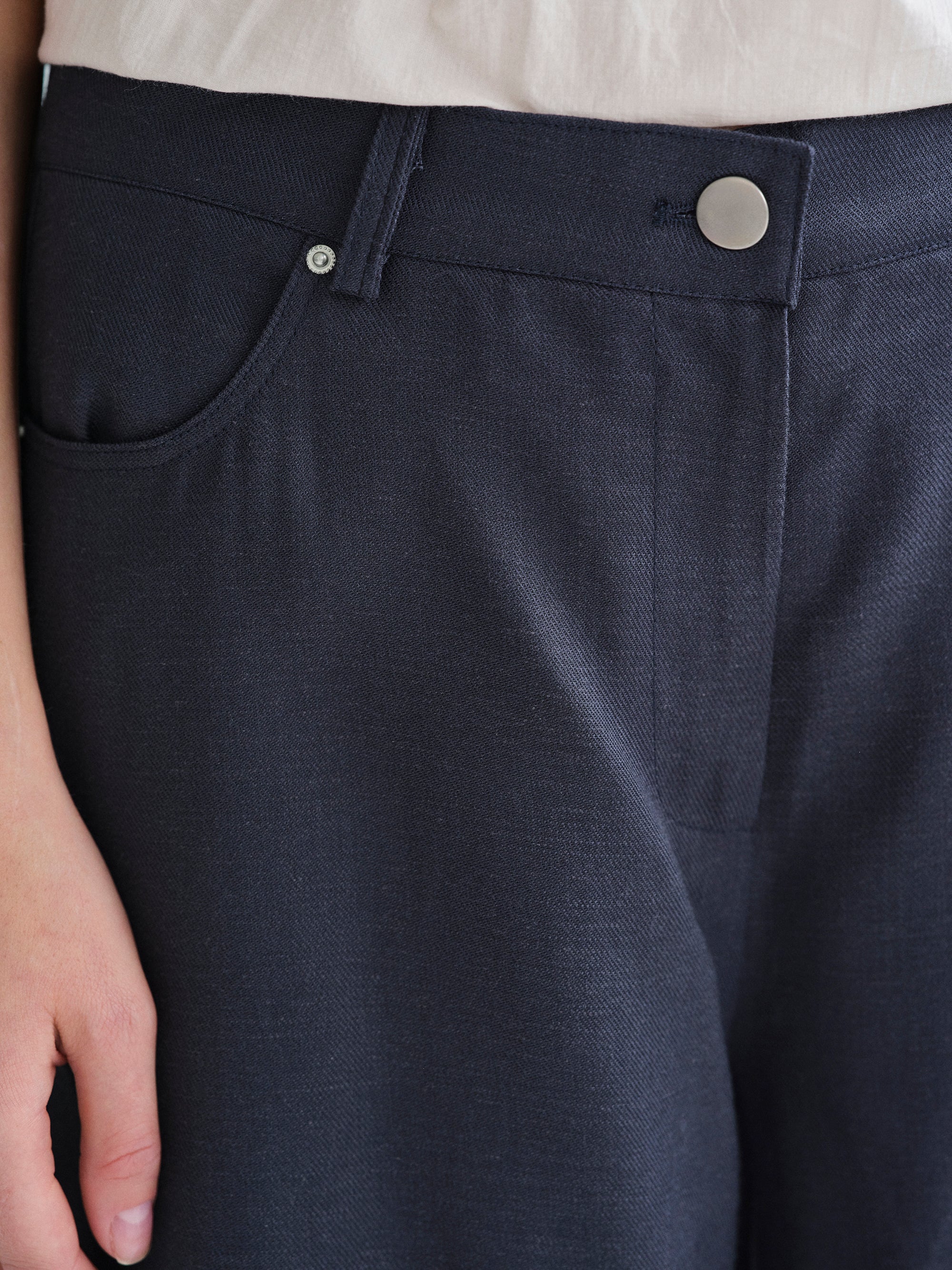 Mirko Fluid Tencel Denim Pants, Navy - Image 3