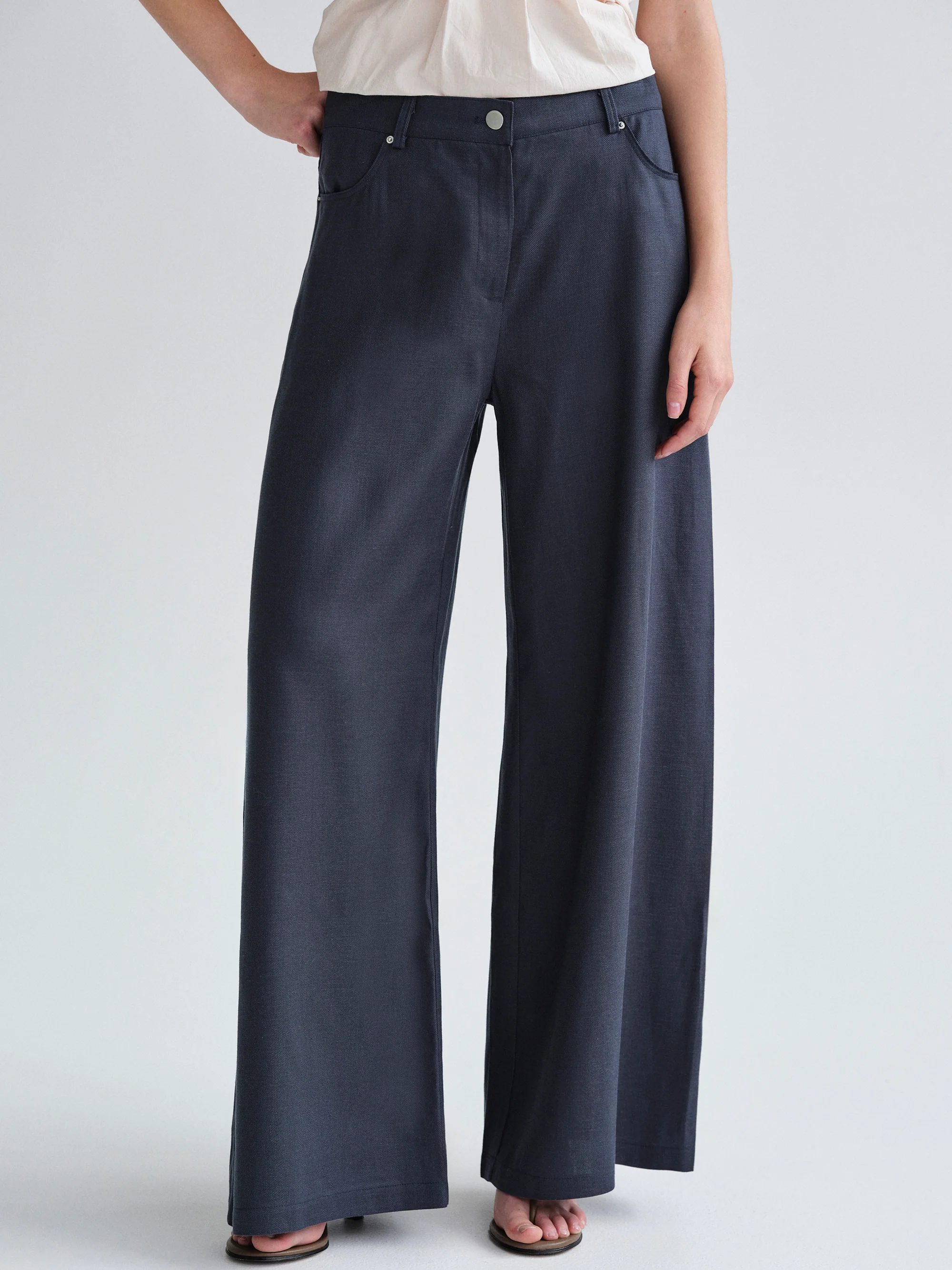 Mirko Fluid Tencel Denim Pants, Navy - Image 4