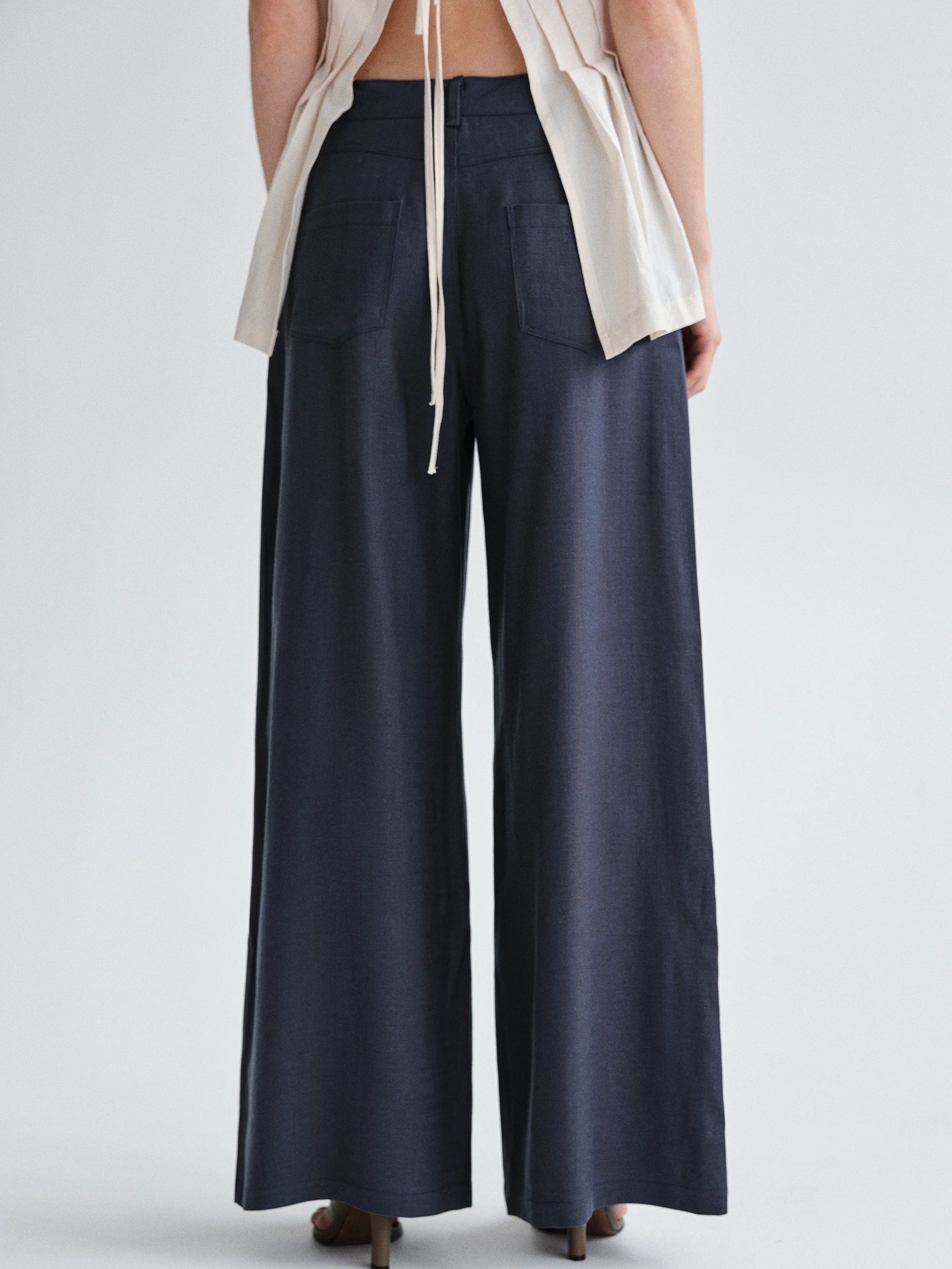 Mirko Fluid Tencel Denim Pants, Navy - Image 5