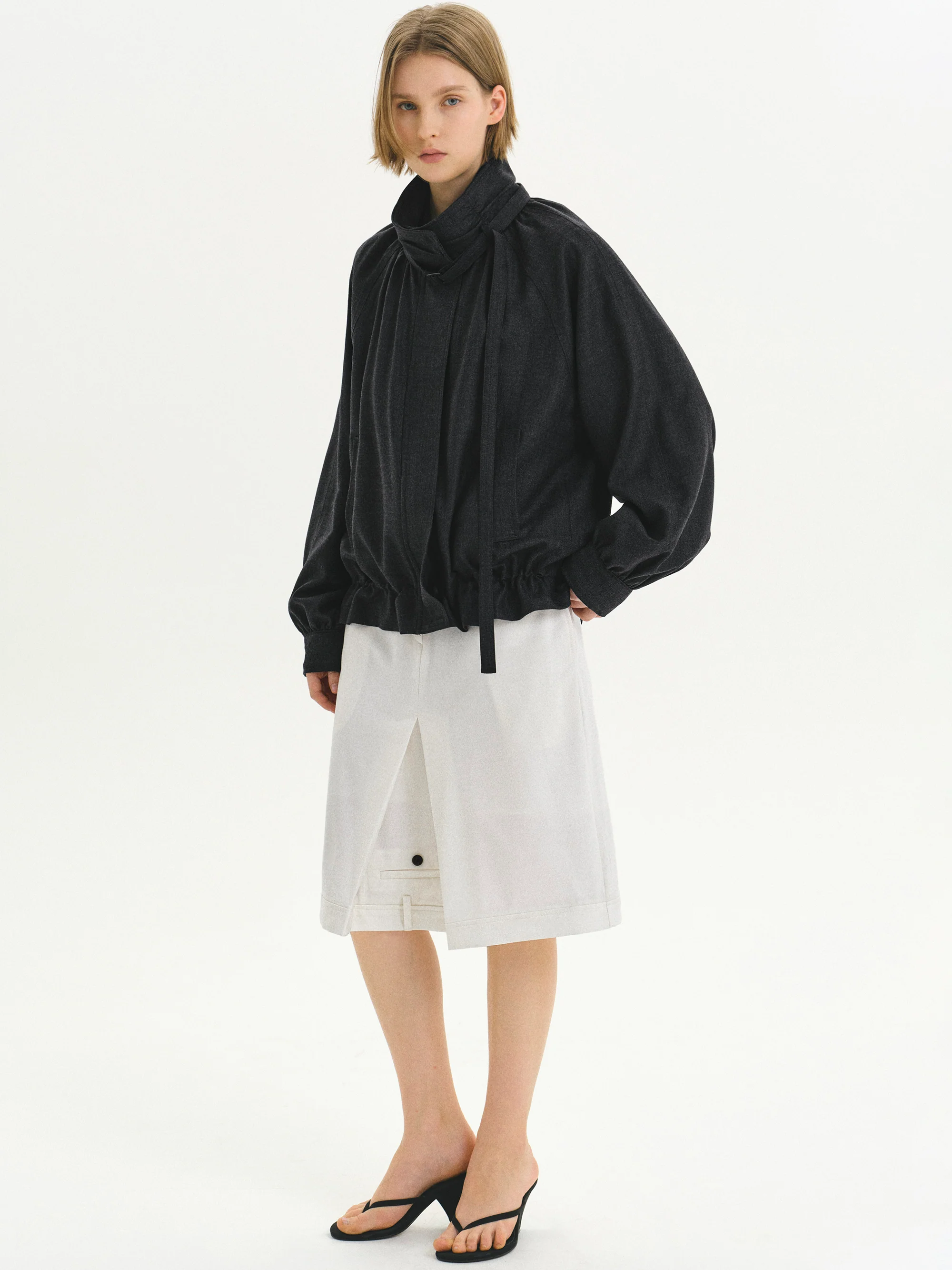 Mock-Neck Bomber Jacket, Charcoal - Image 3