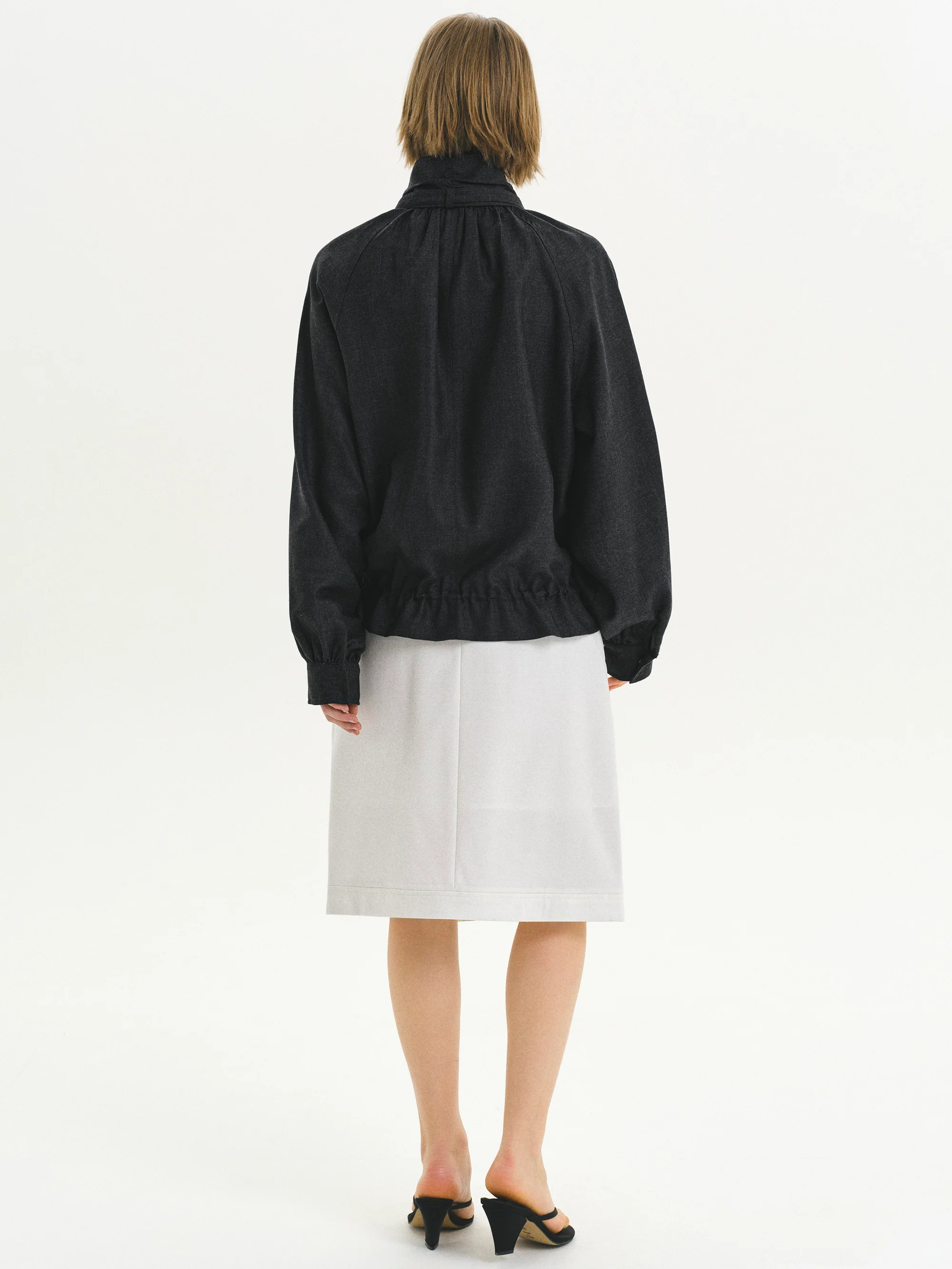 Mock-Neck Bomber Jacket, Charcoal - Image 4