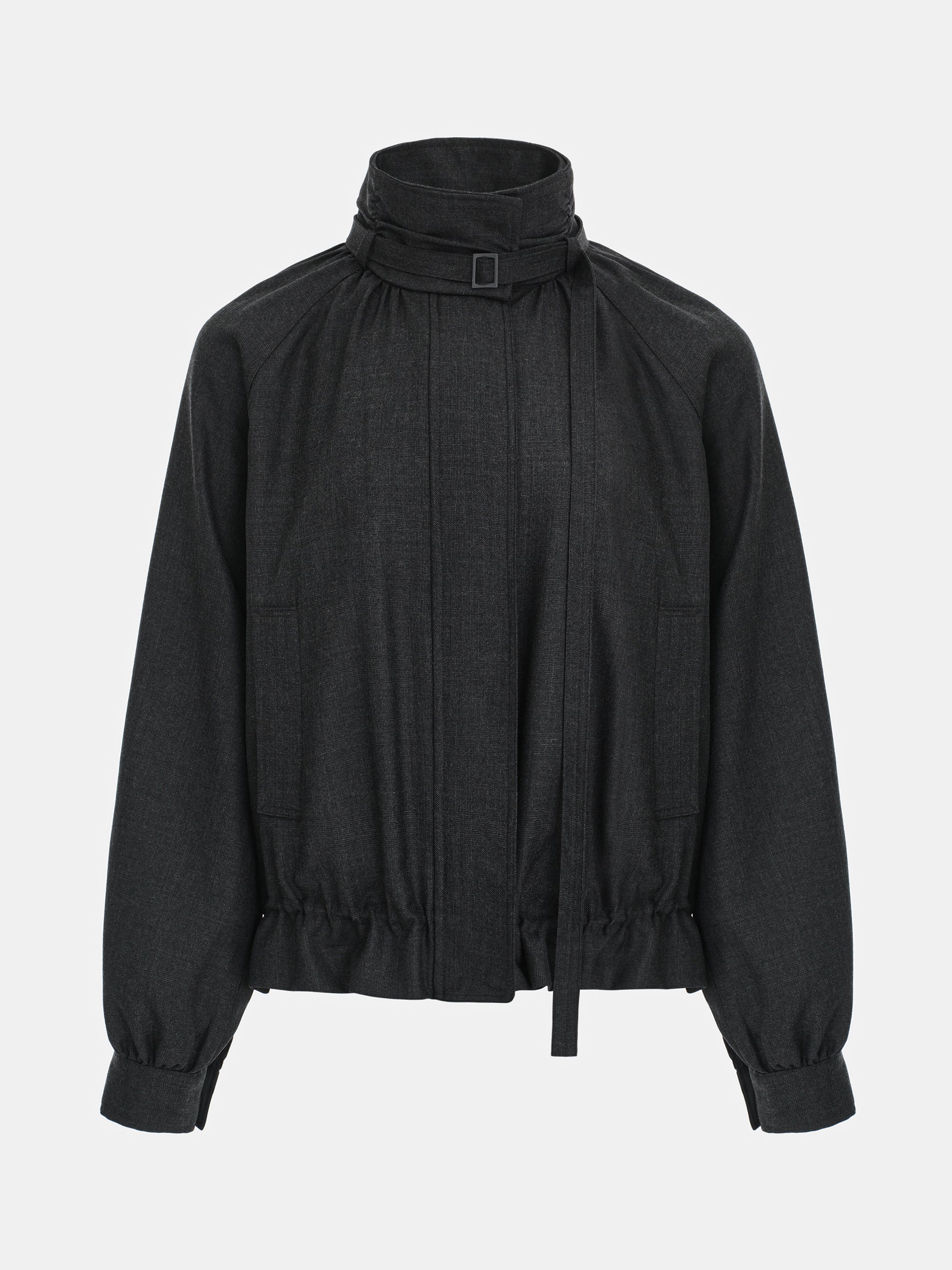 Mock-Neck Bomber Jacket, Charcoal - Image 5