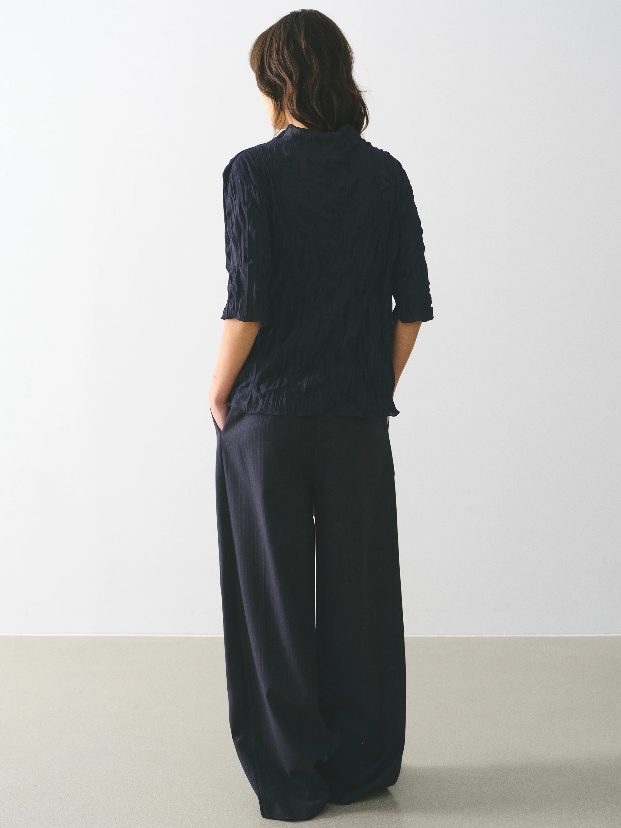 Creased Gauze Top, Navy - Image 4