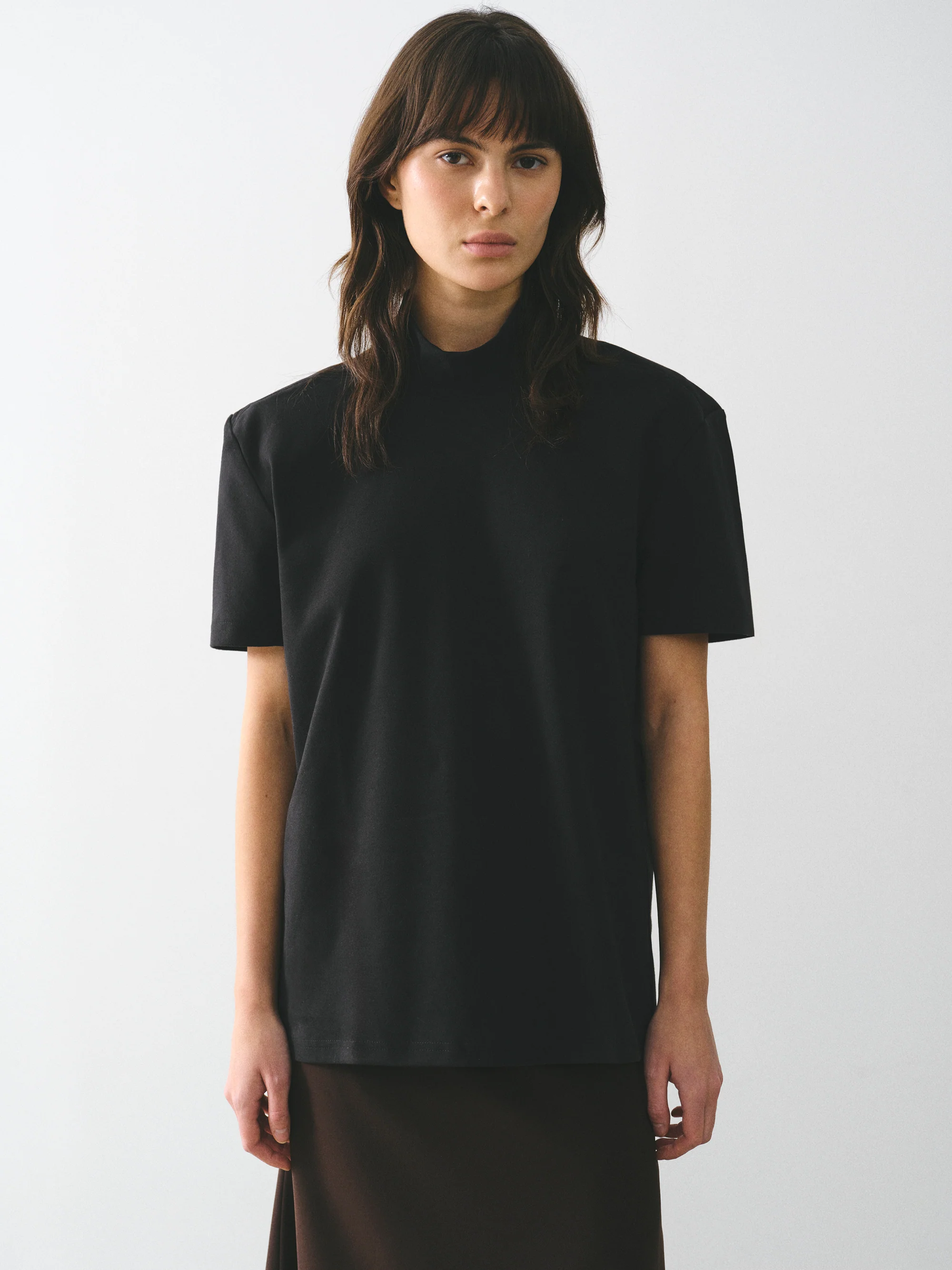 Mock-Neck Jersey T-Shirt, Black - Image 3