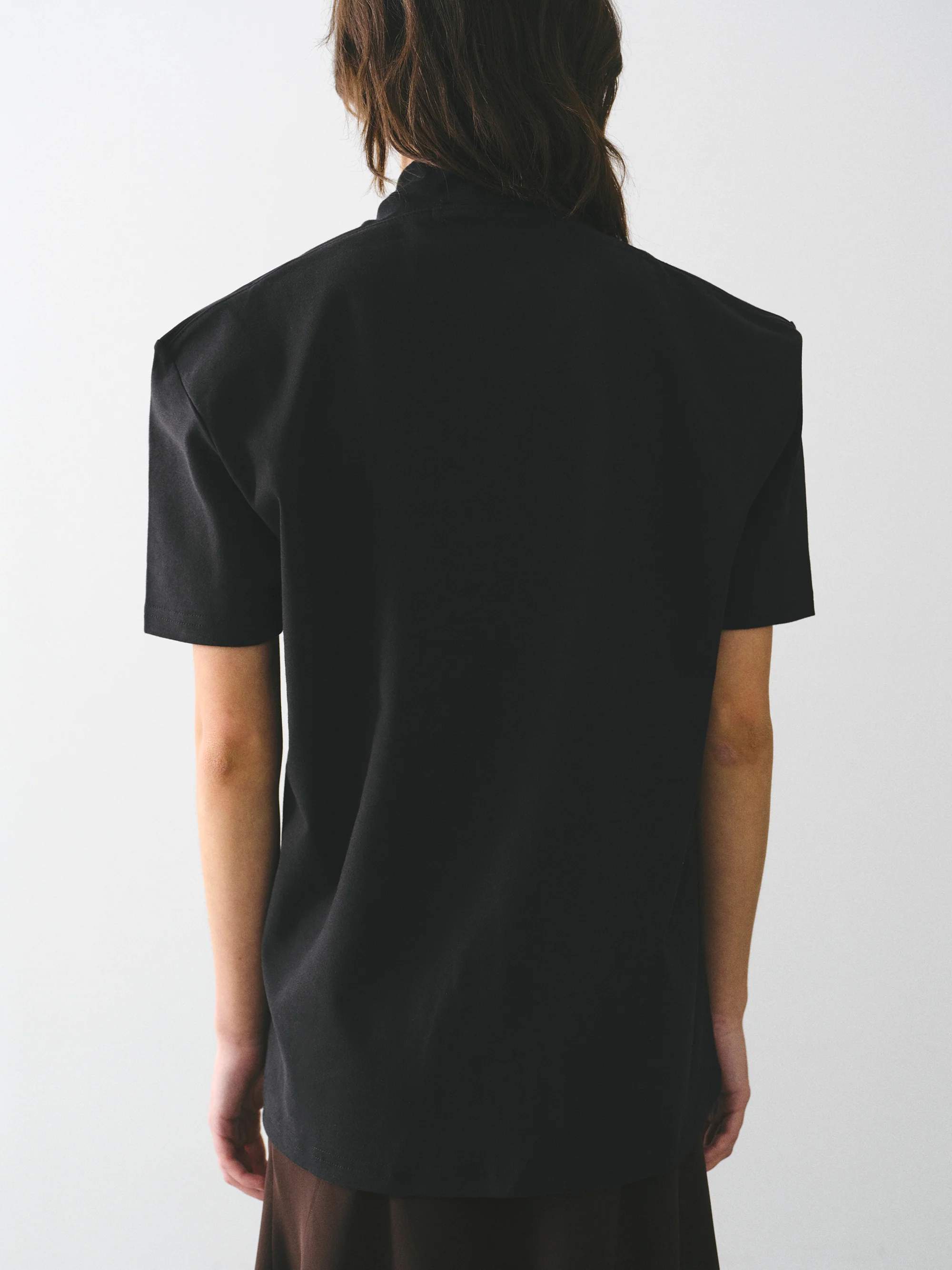 Mock-Neck Jersey T-Shirt, Black - Image 4