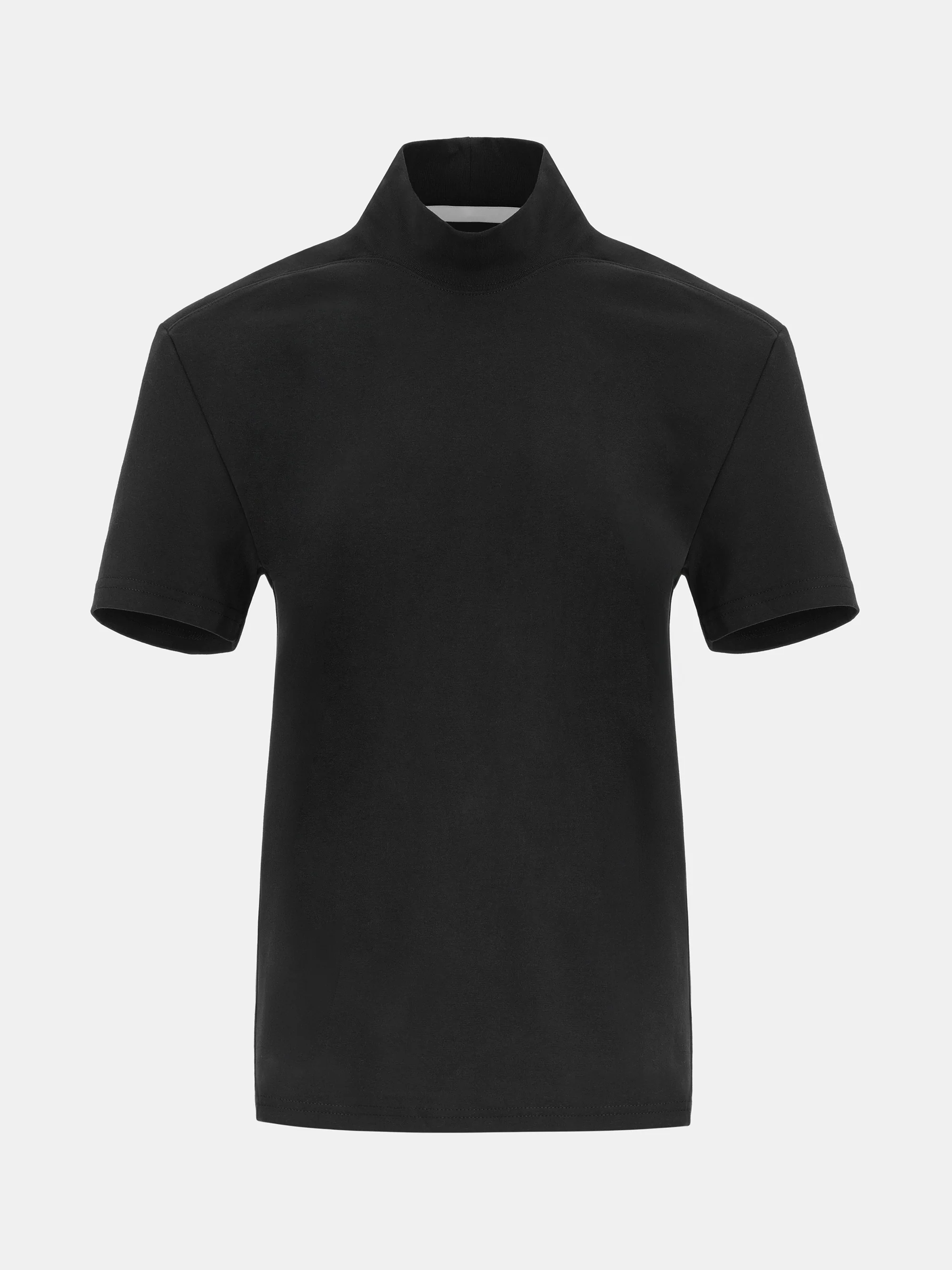 Mock-Neck Jersey T-Shirt, Black - Image 5