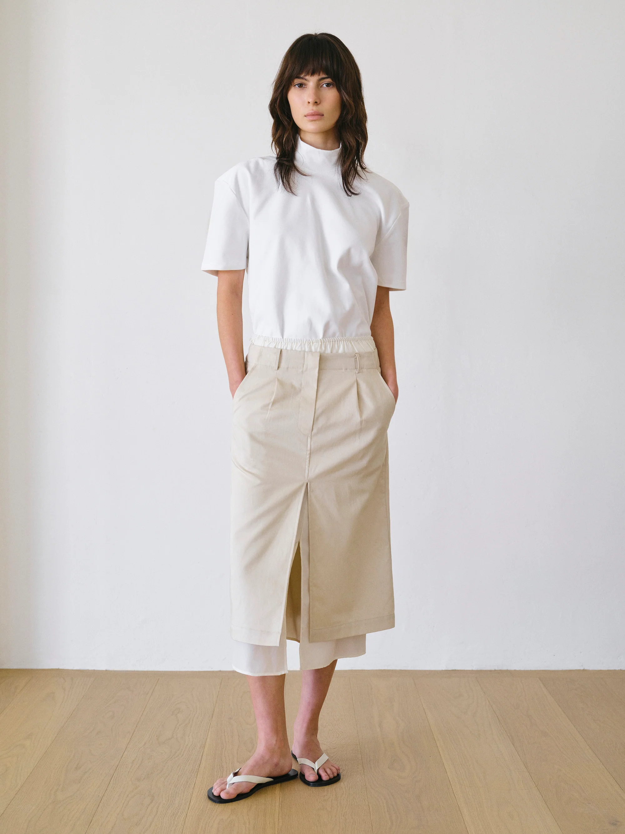 Mock-Neck Jersey T-shirt, Ivory