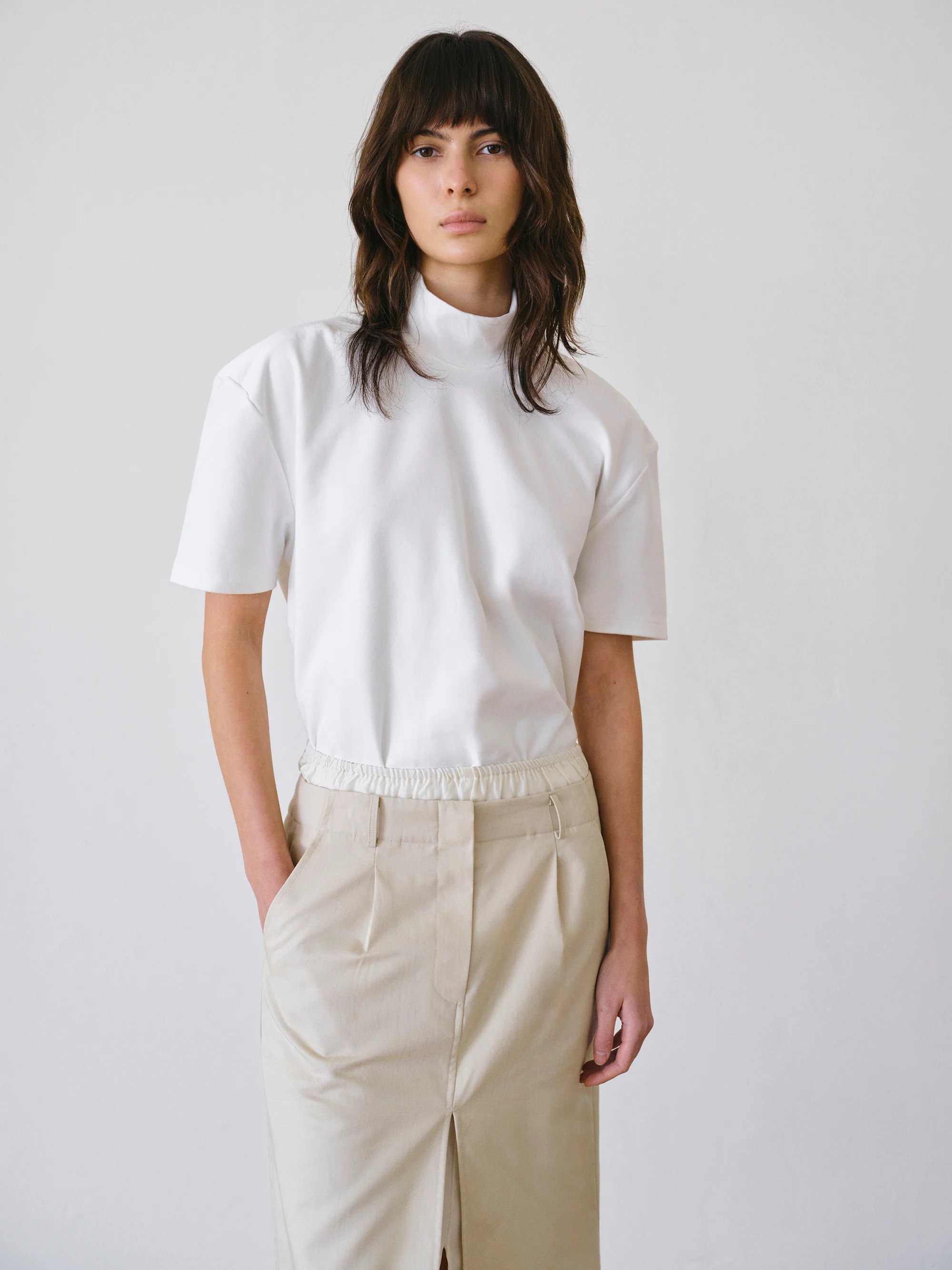 Mock-Neck Jersey T-shirt, Ivory - Image 2