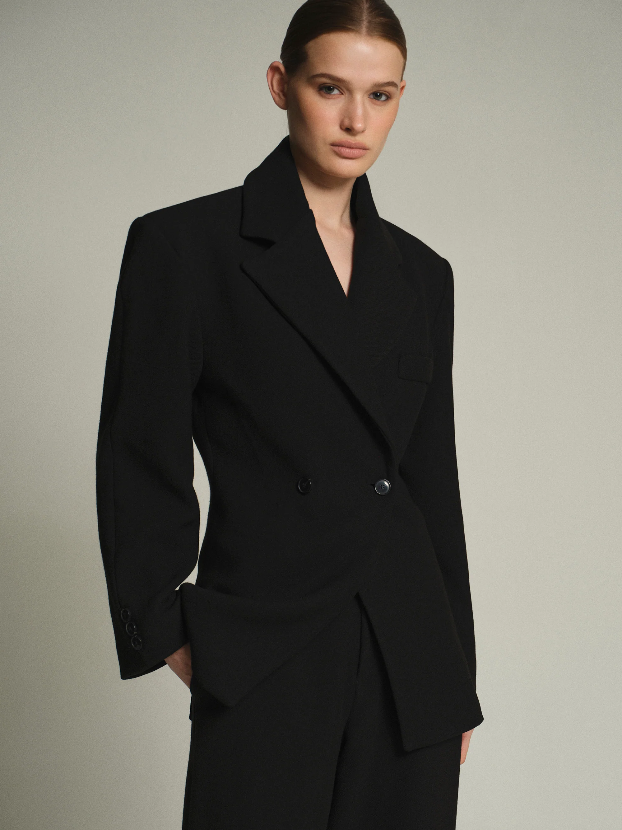 Nangy Double Breasted Cinched Blazer, Black - Image 3