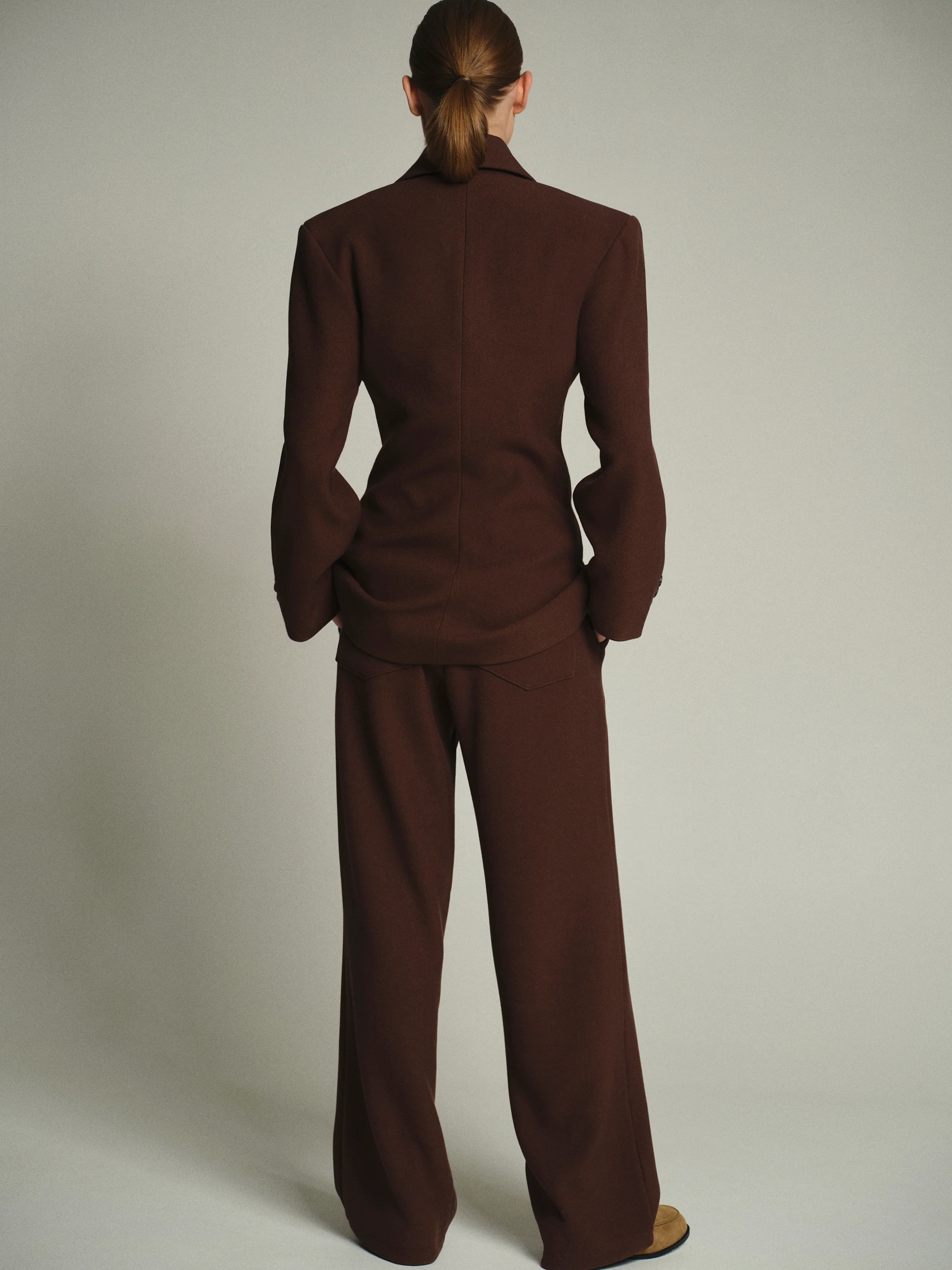 Nangy Double Breasted Cinched Blazer, Brown - Image 5