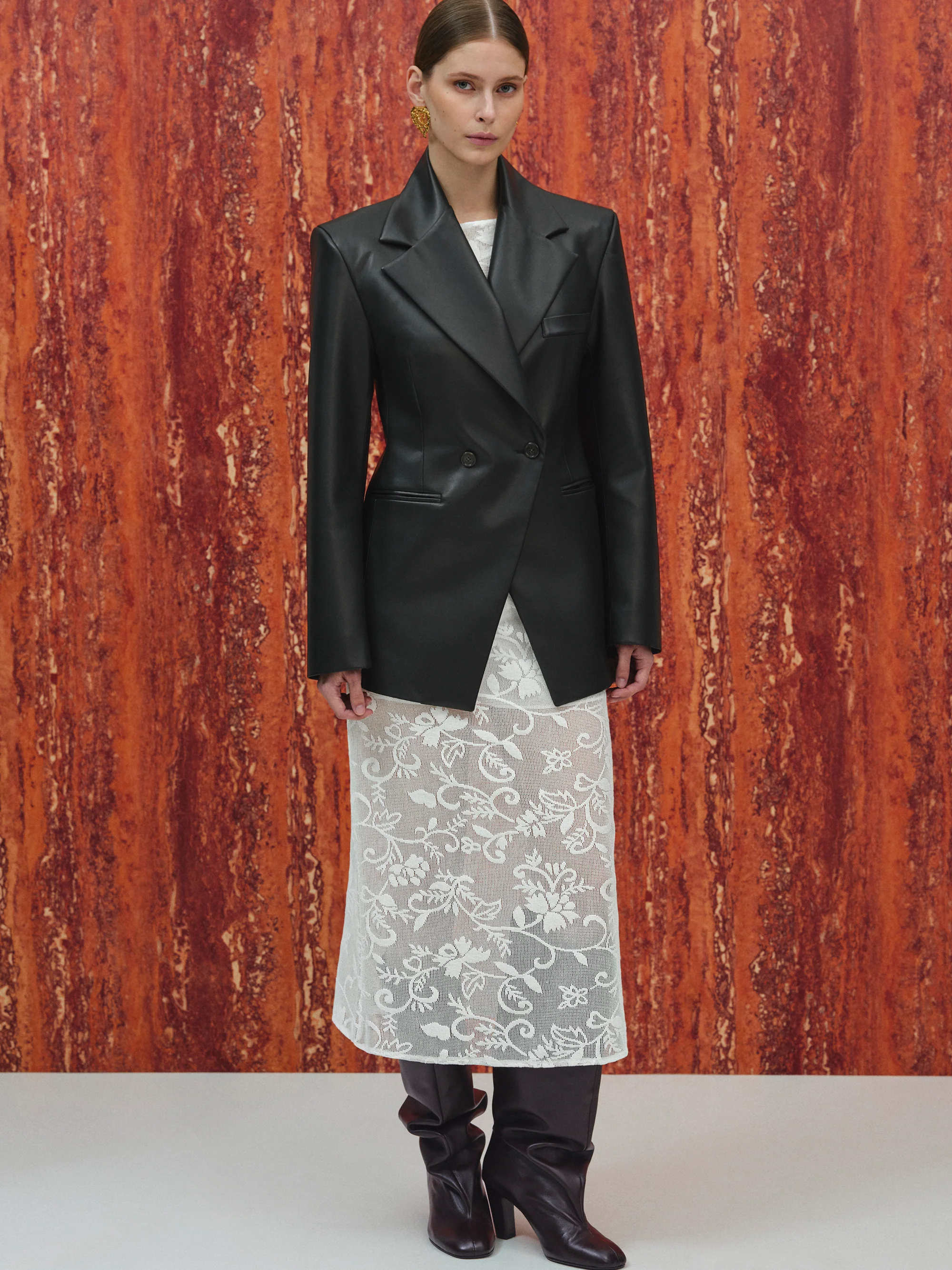 Nangy Faux-Leather Cinched Blazer, Black - Image 4