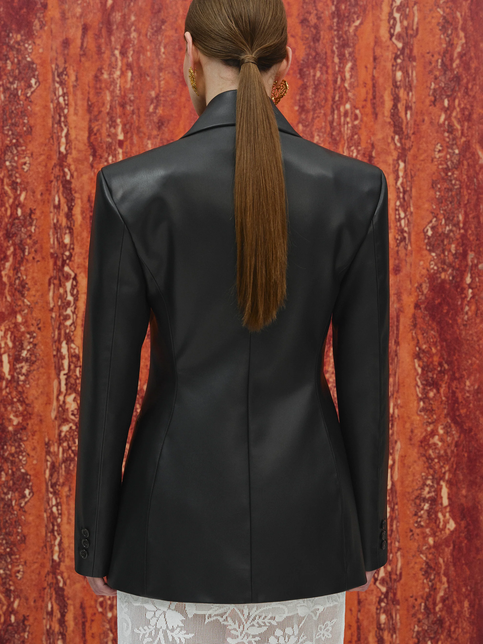 Nangy Faux-Leather Cinched Blazer, Black - Image 5