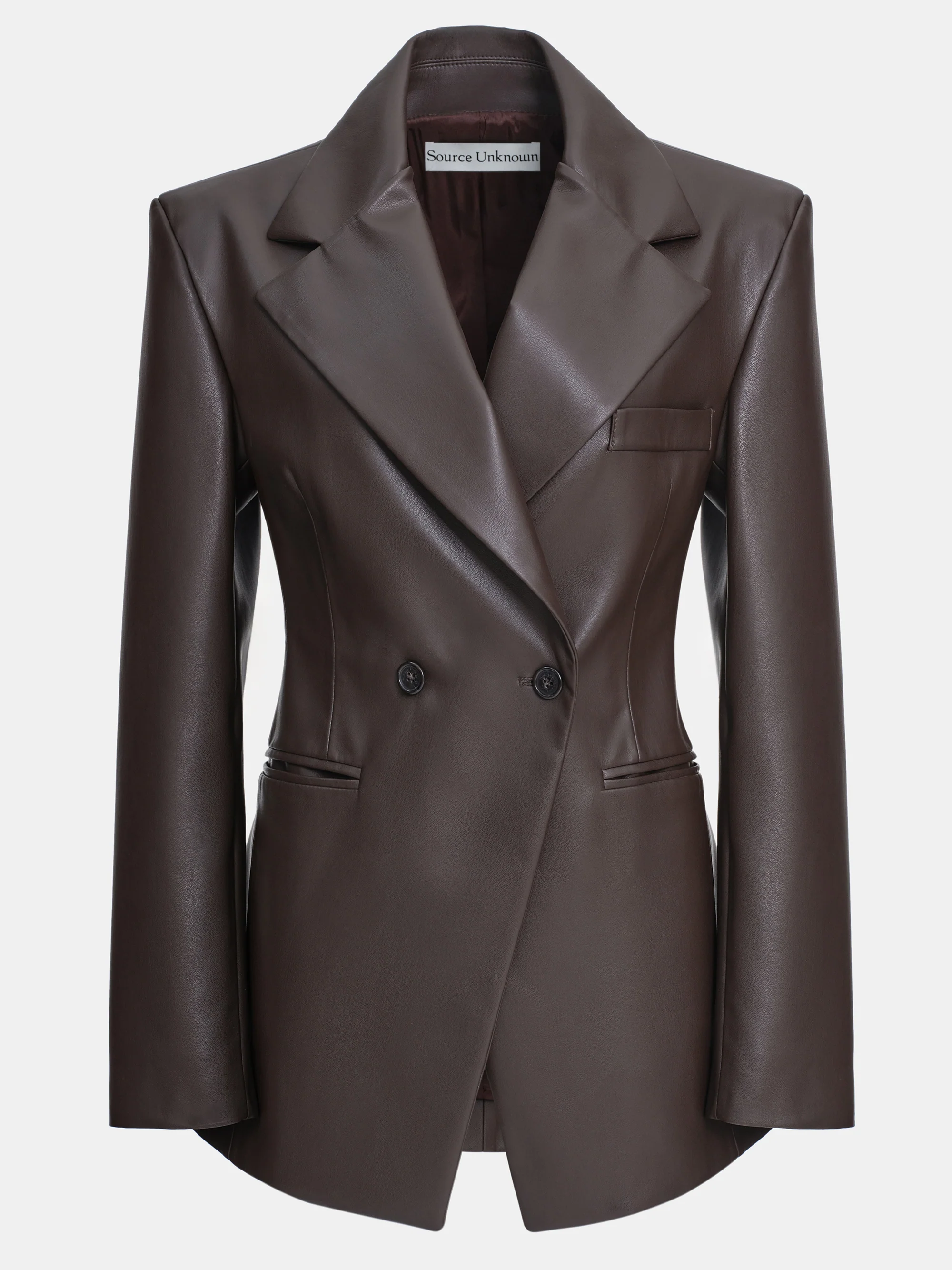 Nangy Faux-Leather Cinched Blazer, Brown
