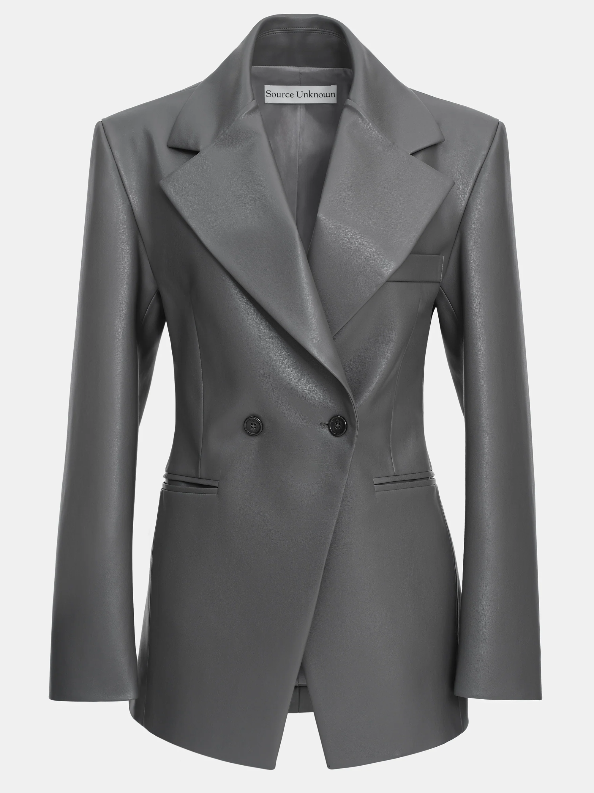 Nangy Faux-Leather Cinched Blazer, Grey
