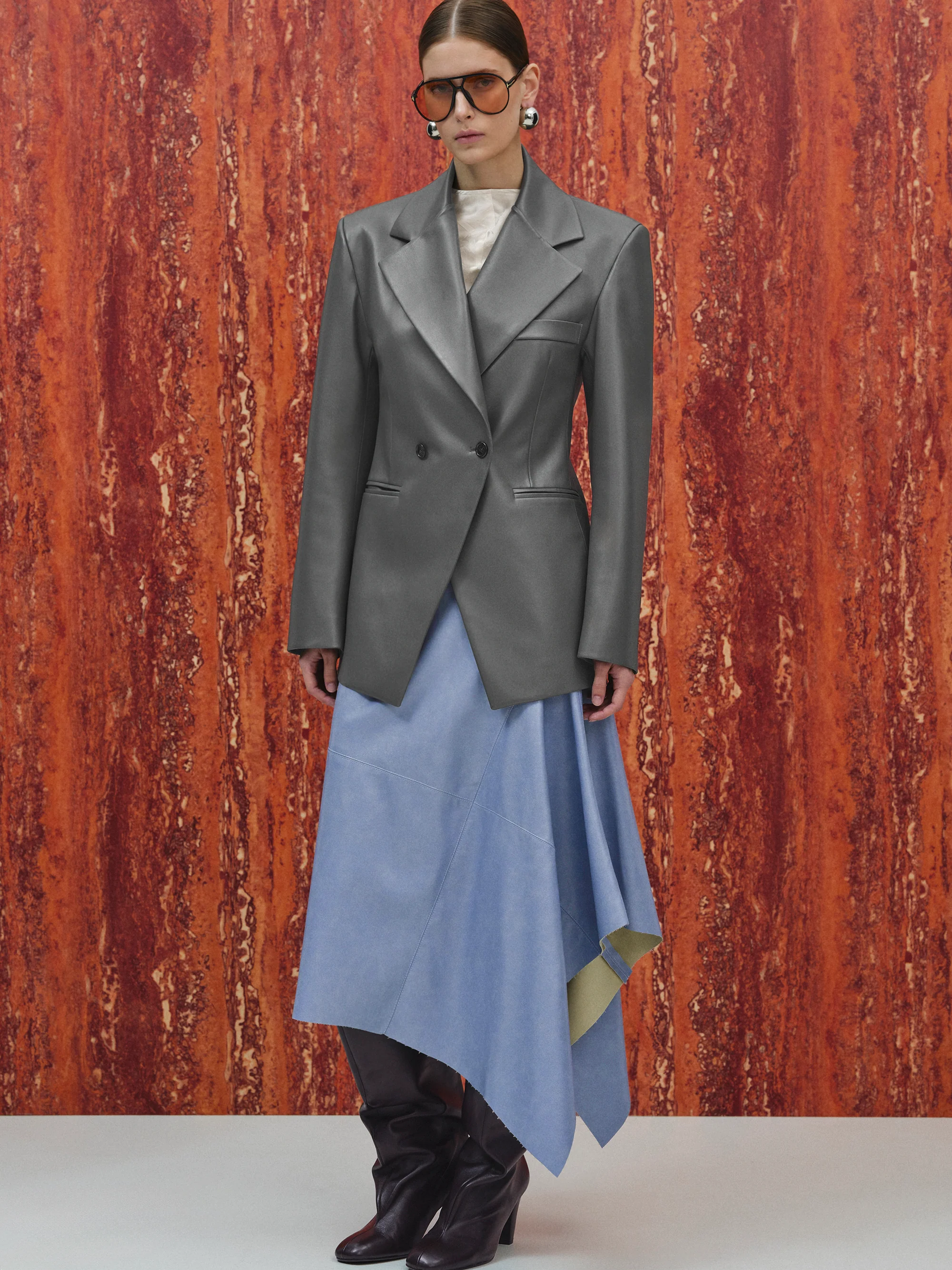 Nangy Faux-Leather Cinched Blazer, Grey - Image 4