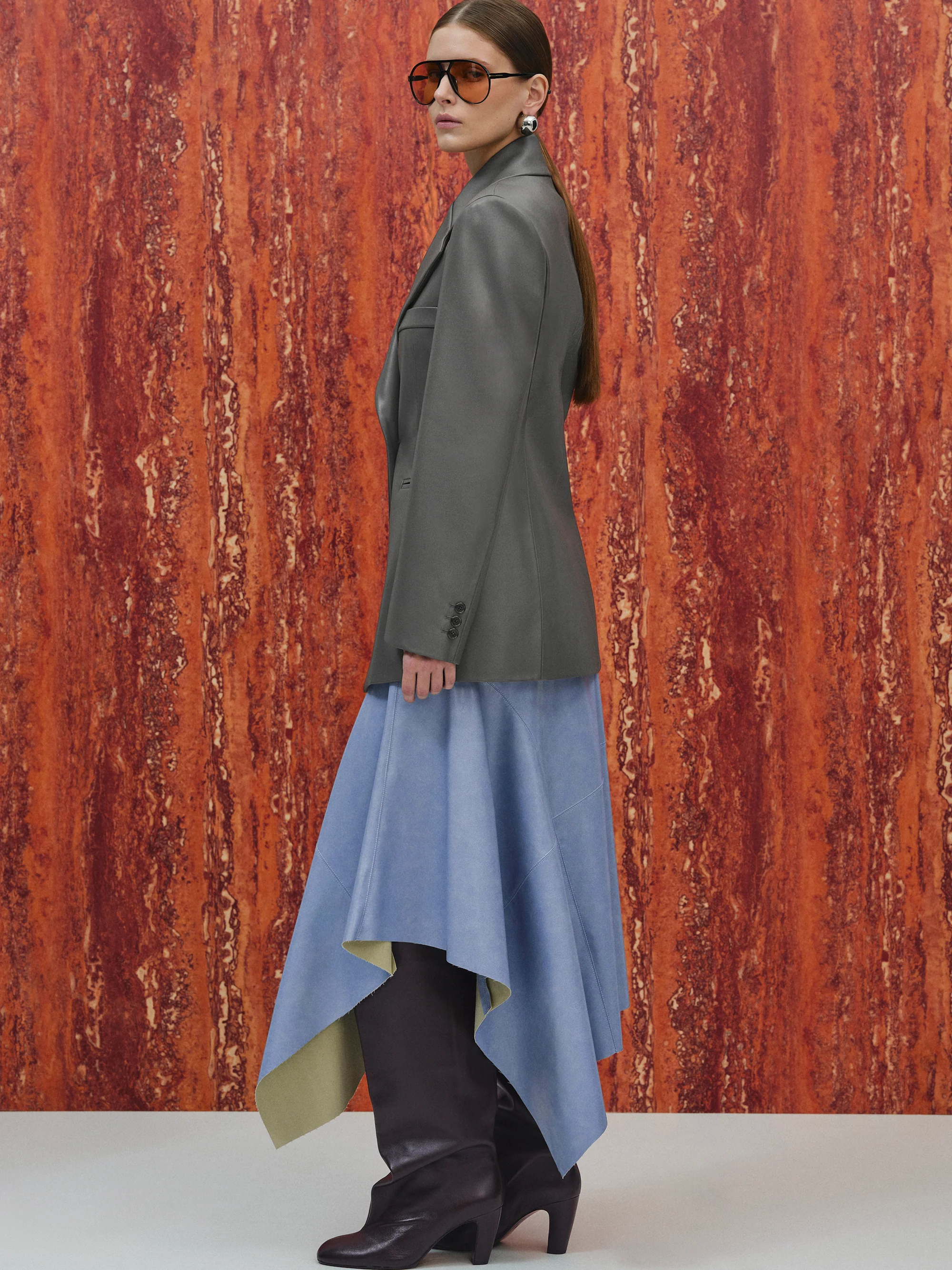 Nangy Faux-Leather Cinched Blazer, Grey - Image 5
