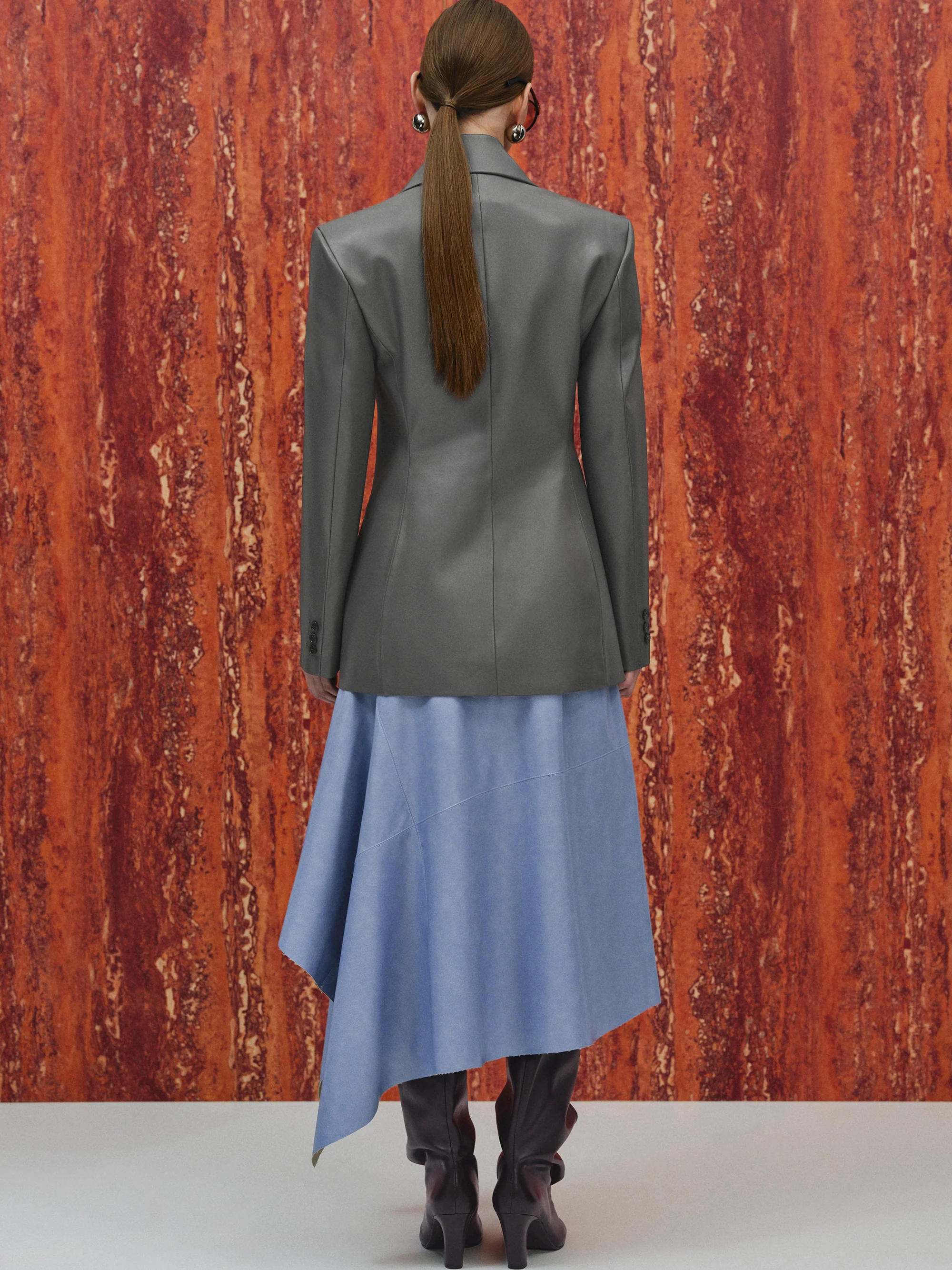 Nangy Faux-Leather Cinched Blazer, Grey - Image 6