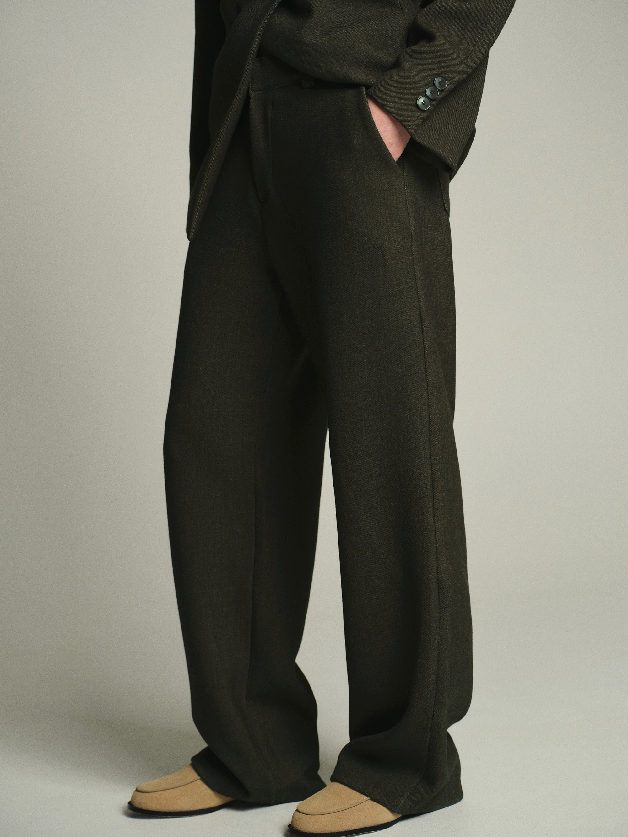 Nangy Tailored Trousers, Khaki - Image 3