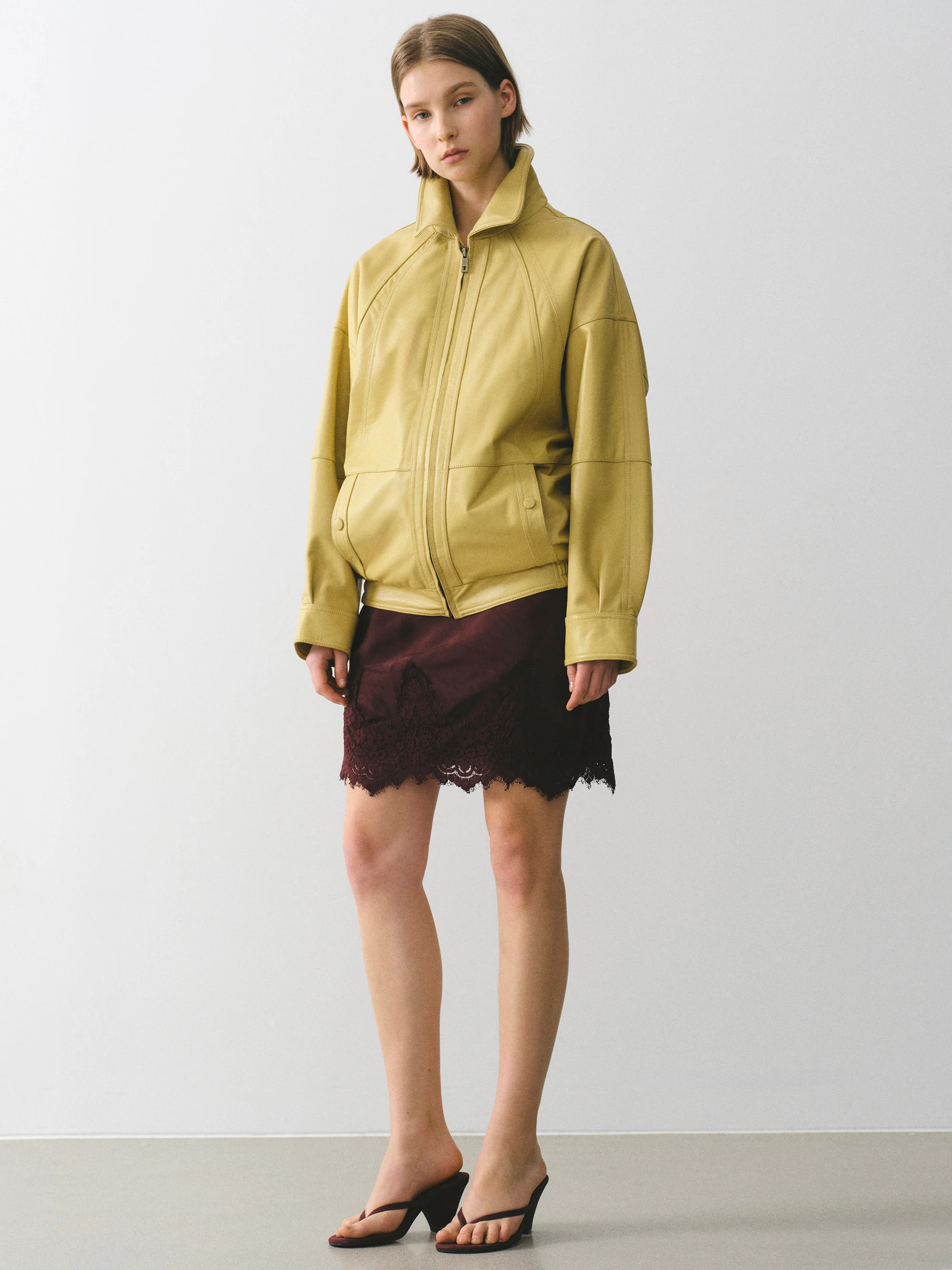 Nappa Leather Zip Jacket, Yellow - Image 2