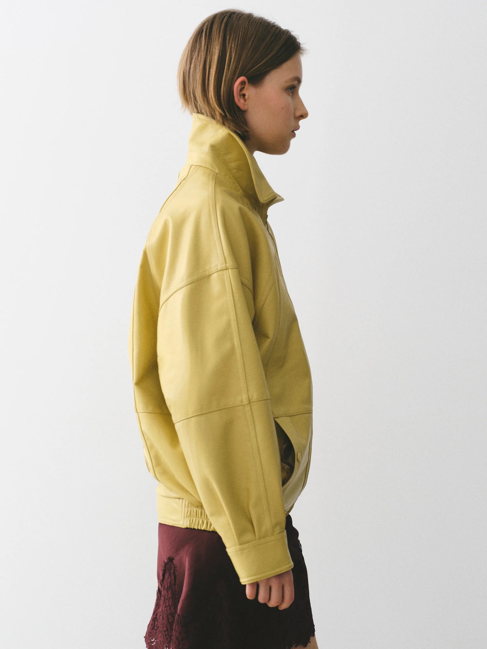 Nappa Leather Zip Jacket, Yellow - Image 3