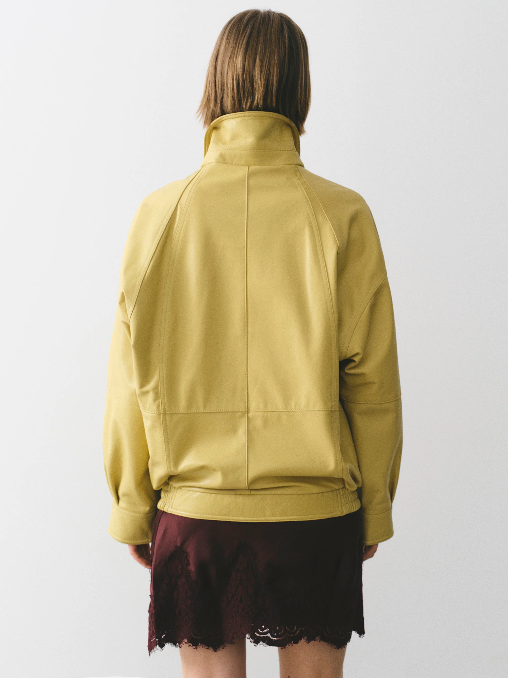 Nappa Leather Zip Jacket, Yellow - Image 4