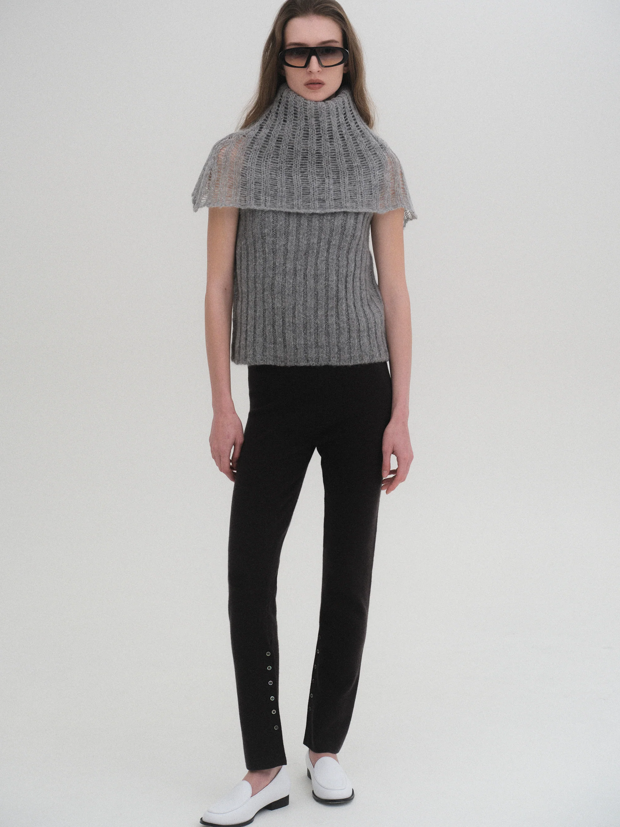 Neck Warmer Knit Top, Grey