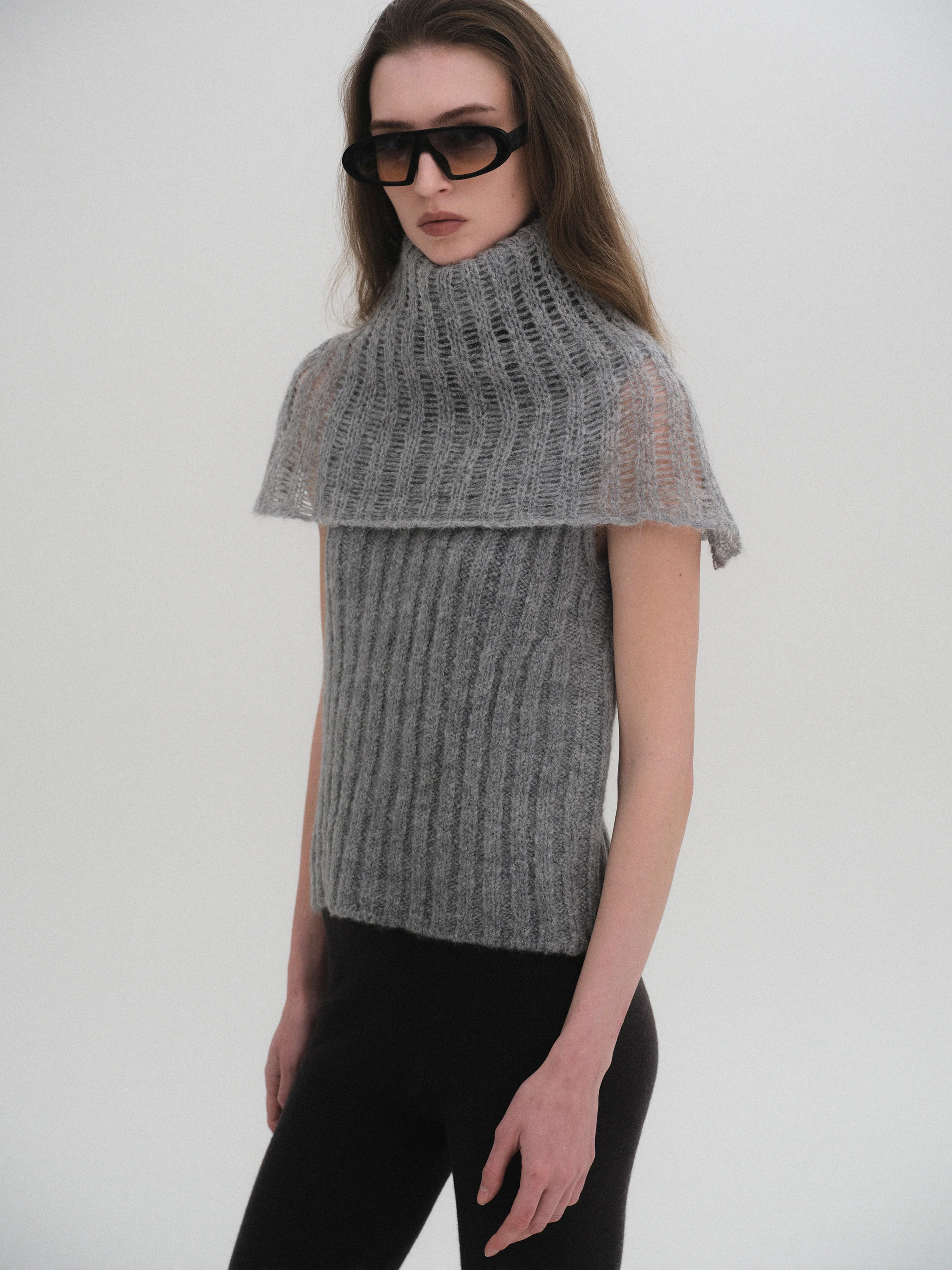 Neck Warmer Knit Top, Grey - Image 2