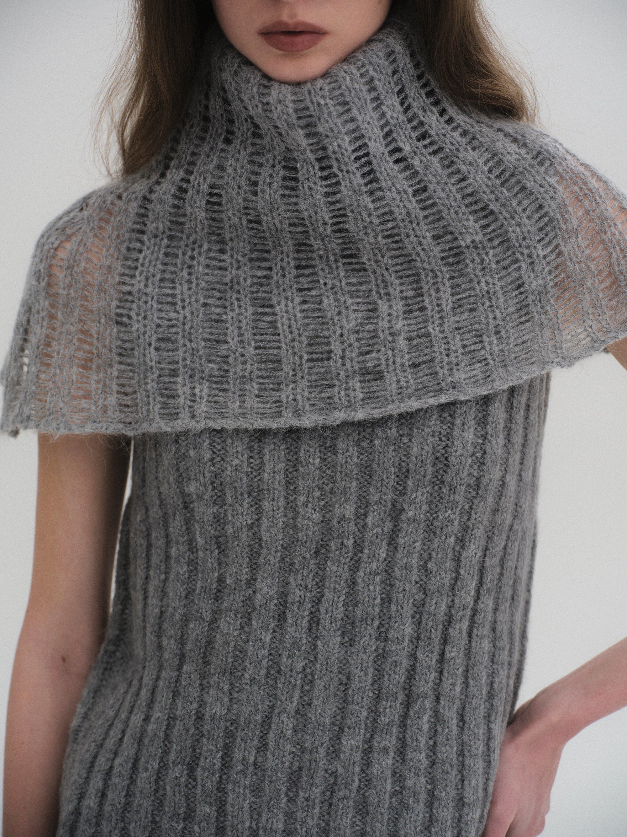 Neck Warmer Knit Top, Grey - Image 3