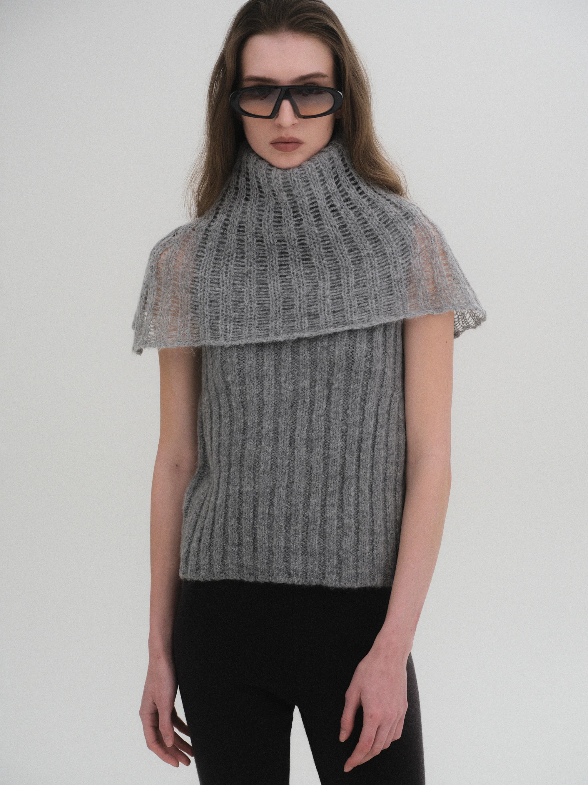 Neck Warmer Knit Top, Grey - Image 4