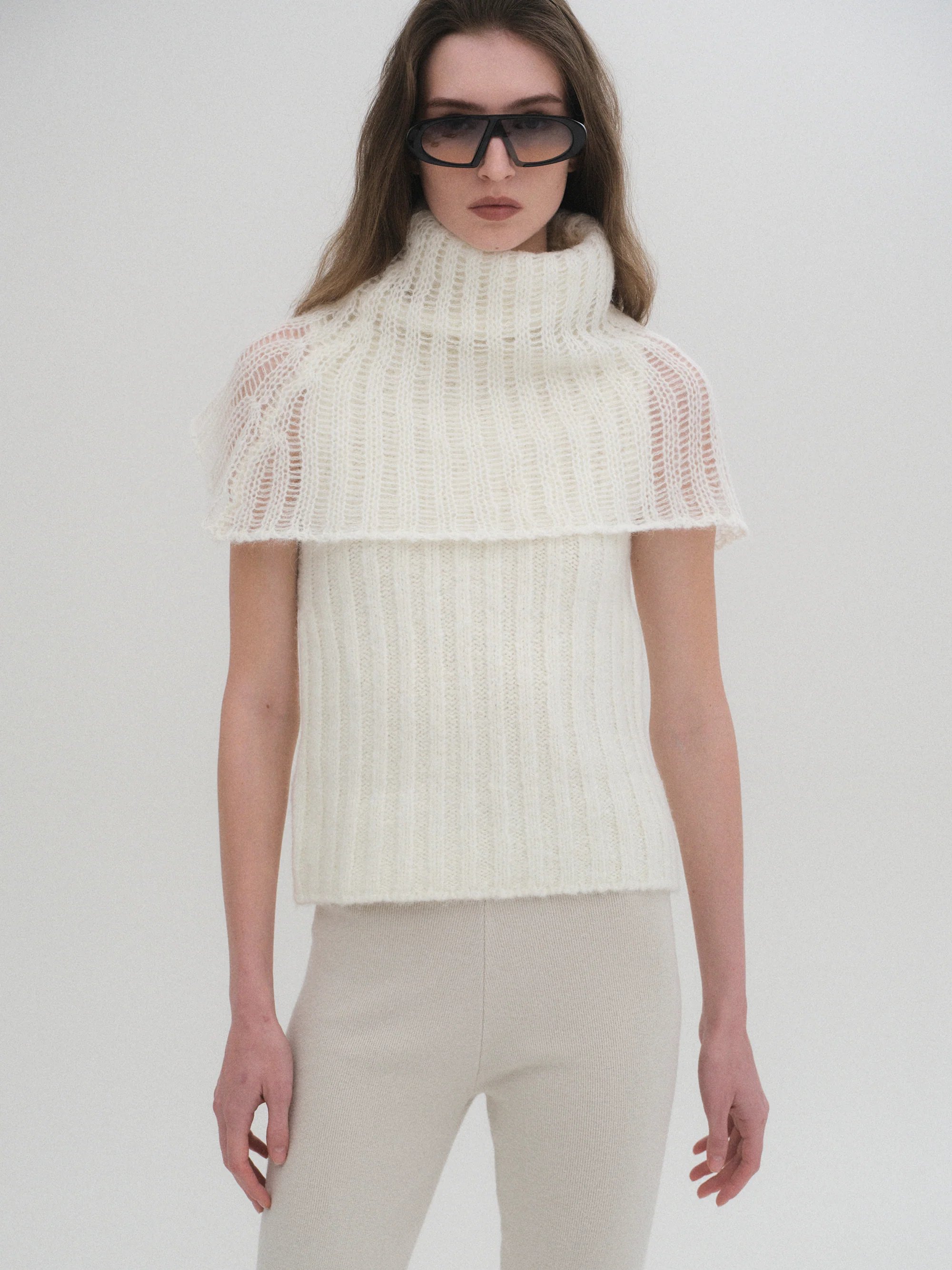 Neck Warmer Knit Top, Ivory
