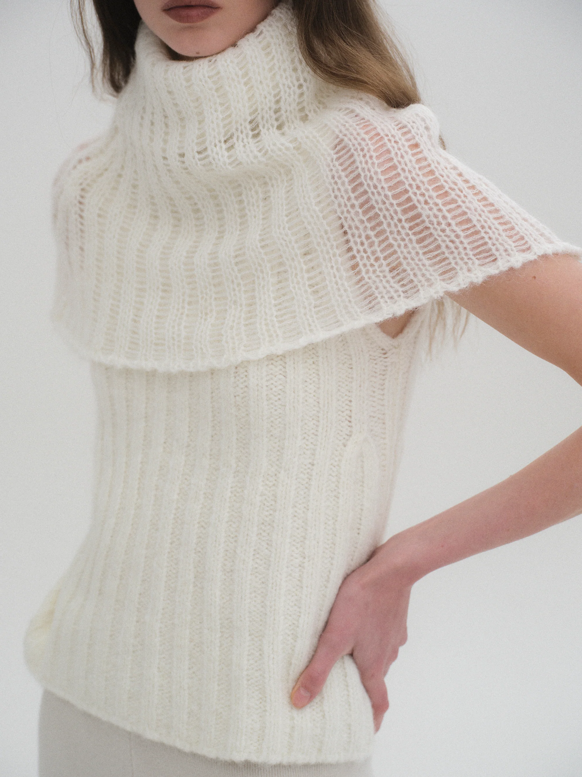 Neck Warmer Knit Top, Ivory - Image 2