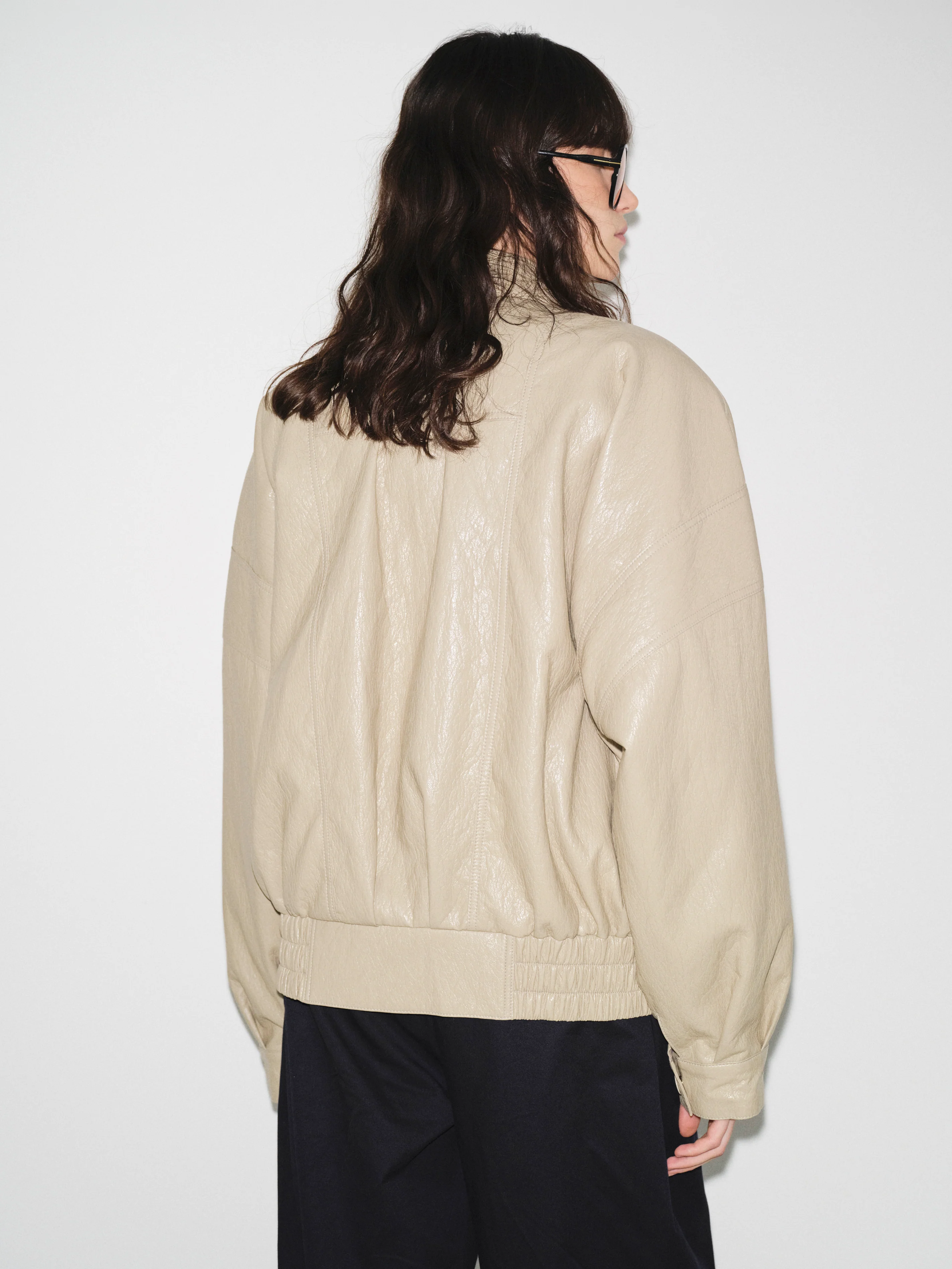 Noler Boxy Faux-Leather Bomber Jacket, Beige - Image 7