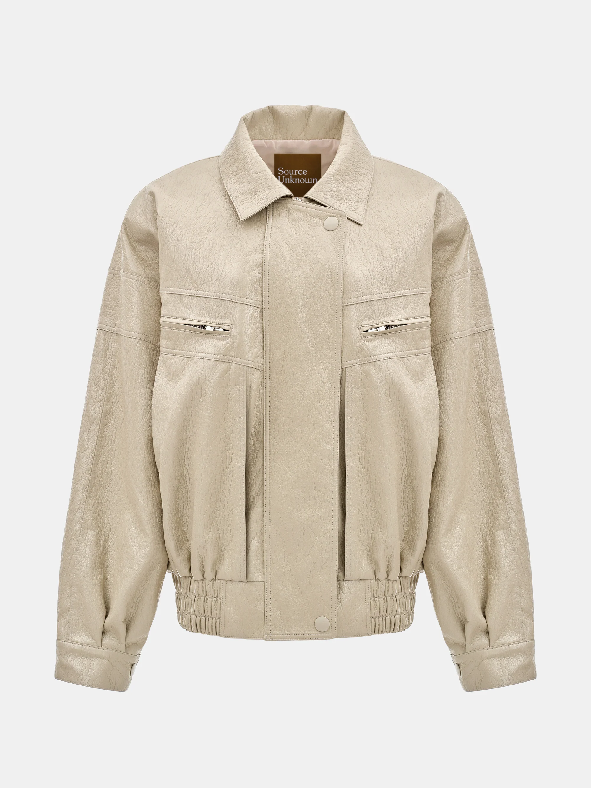 Noler Boxy Faux-Leather Bomber Jacket, Beige - Image 8