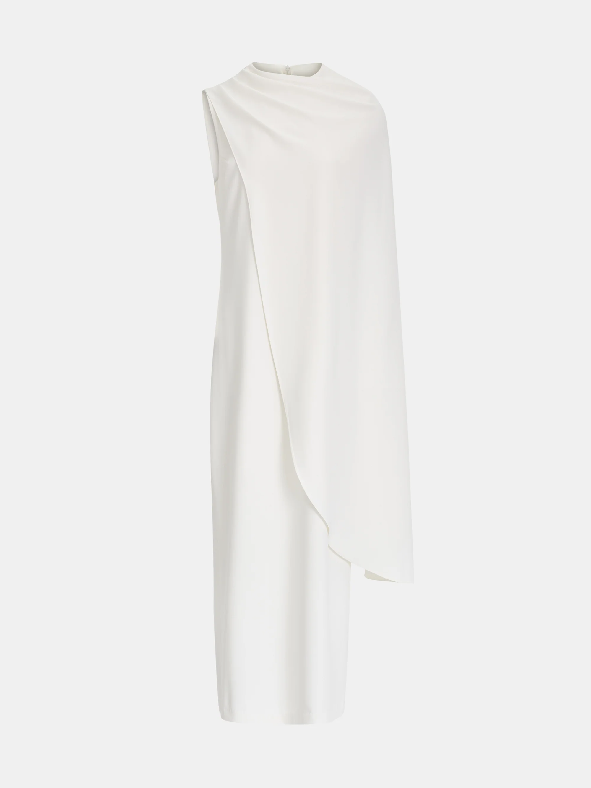 One-Shoulder Draped Dress, White - Image 5