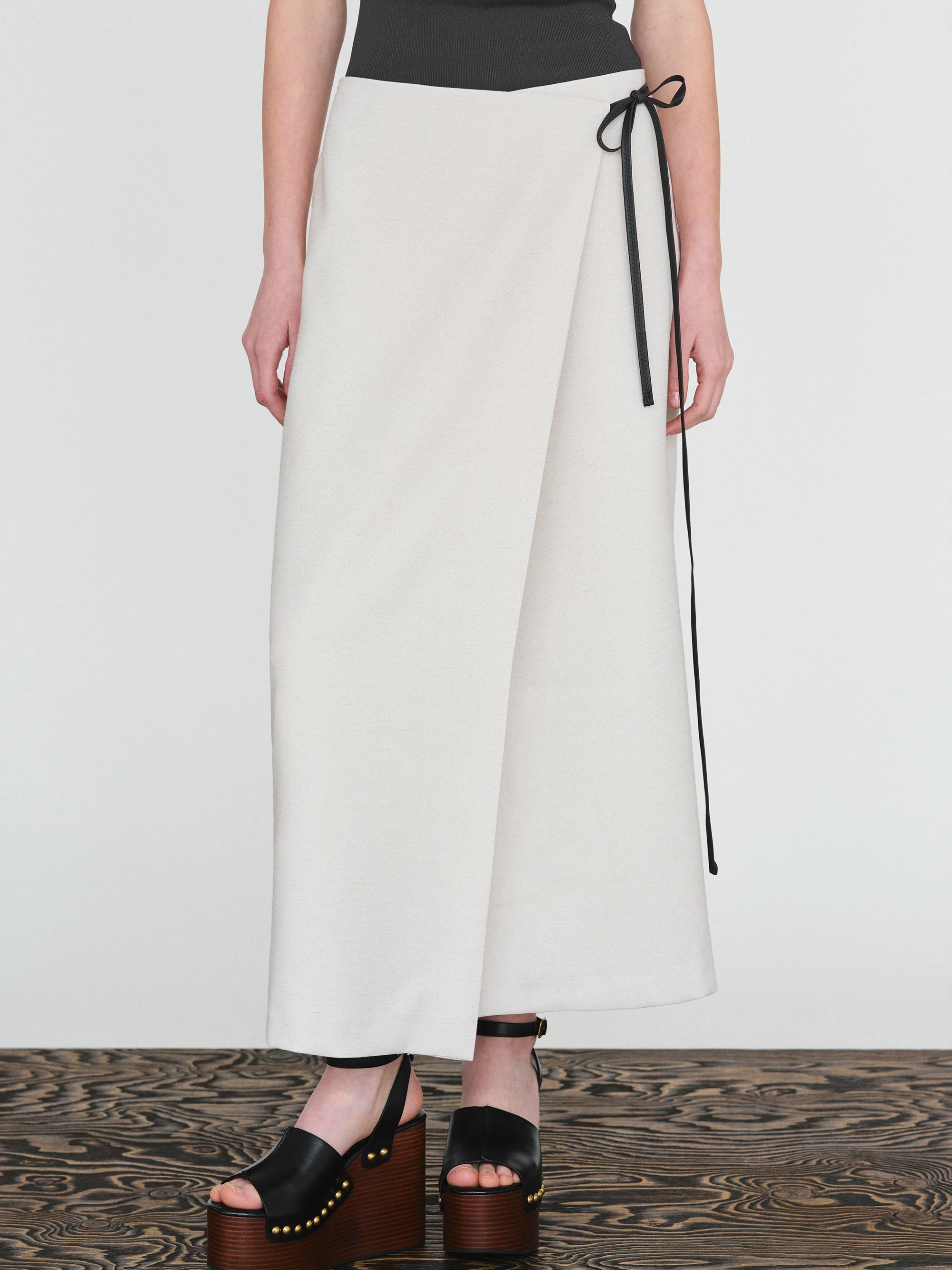 Osyne Wrap Linen Skirt, Ivory