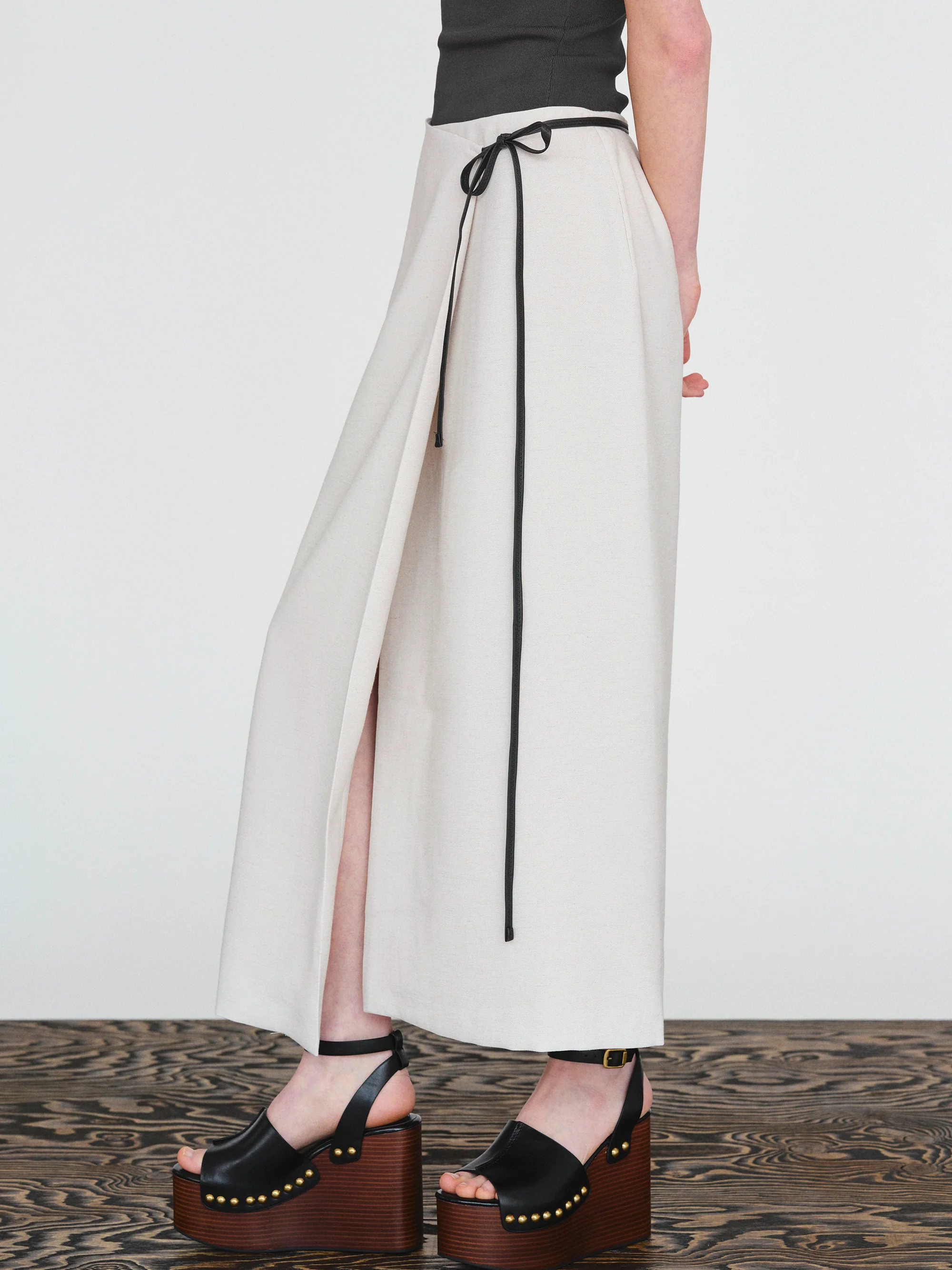 Osyne Wrap Linen Skirt, Ivory - Image 2